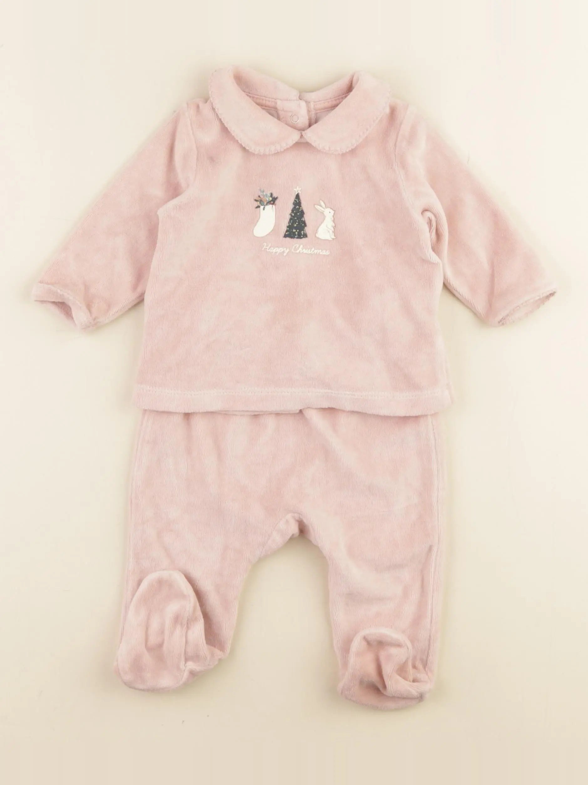 Vertbaudet - pyjama velours rose - 3 mois