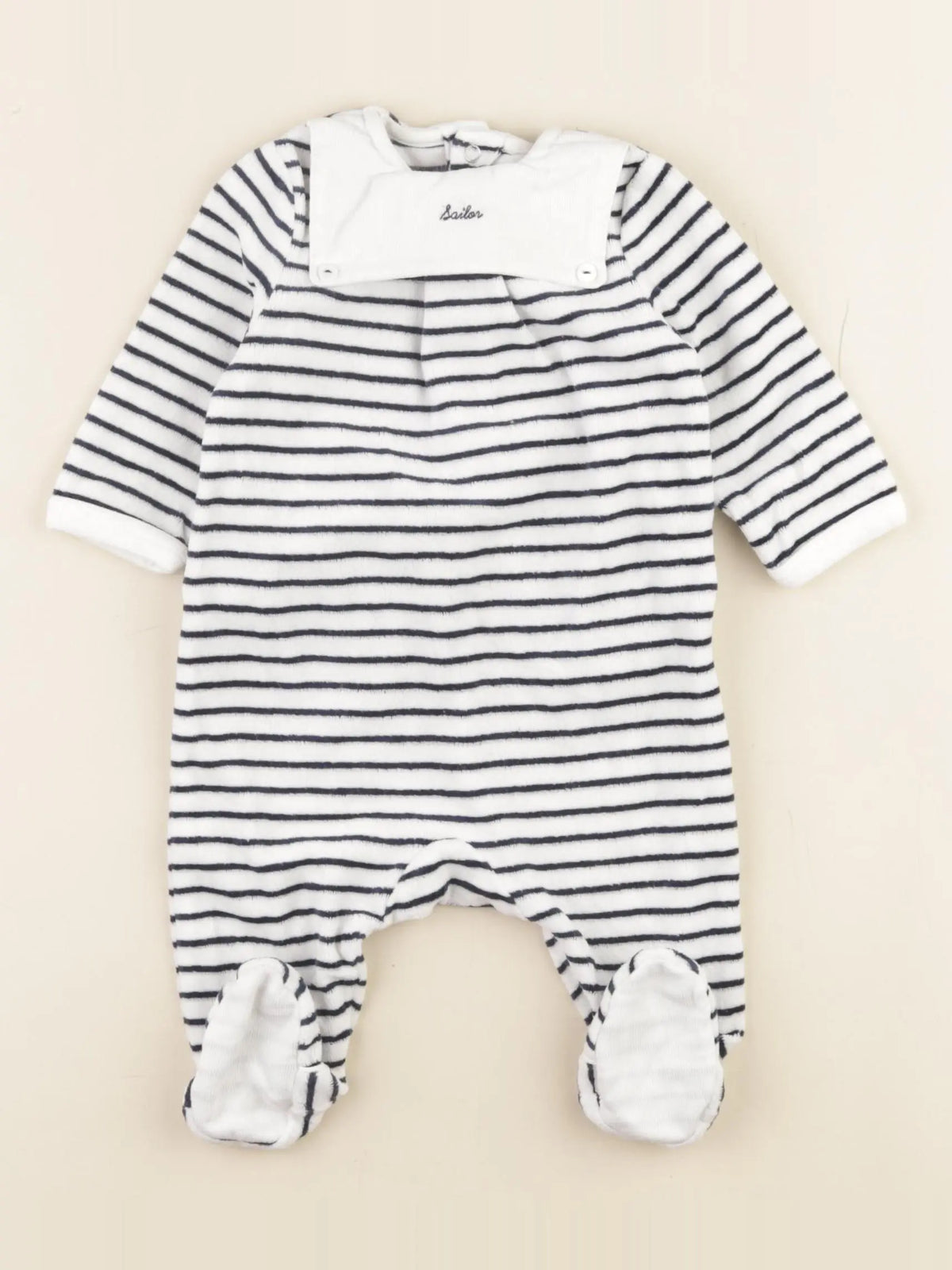 Cyrillus - pyjama velours blanc, bleu - 3 mois