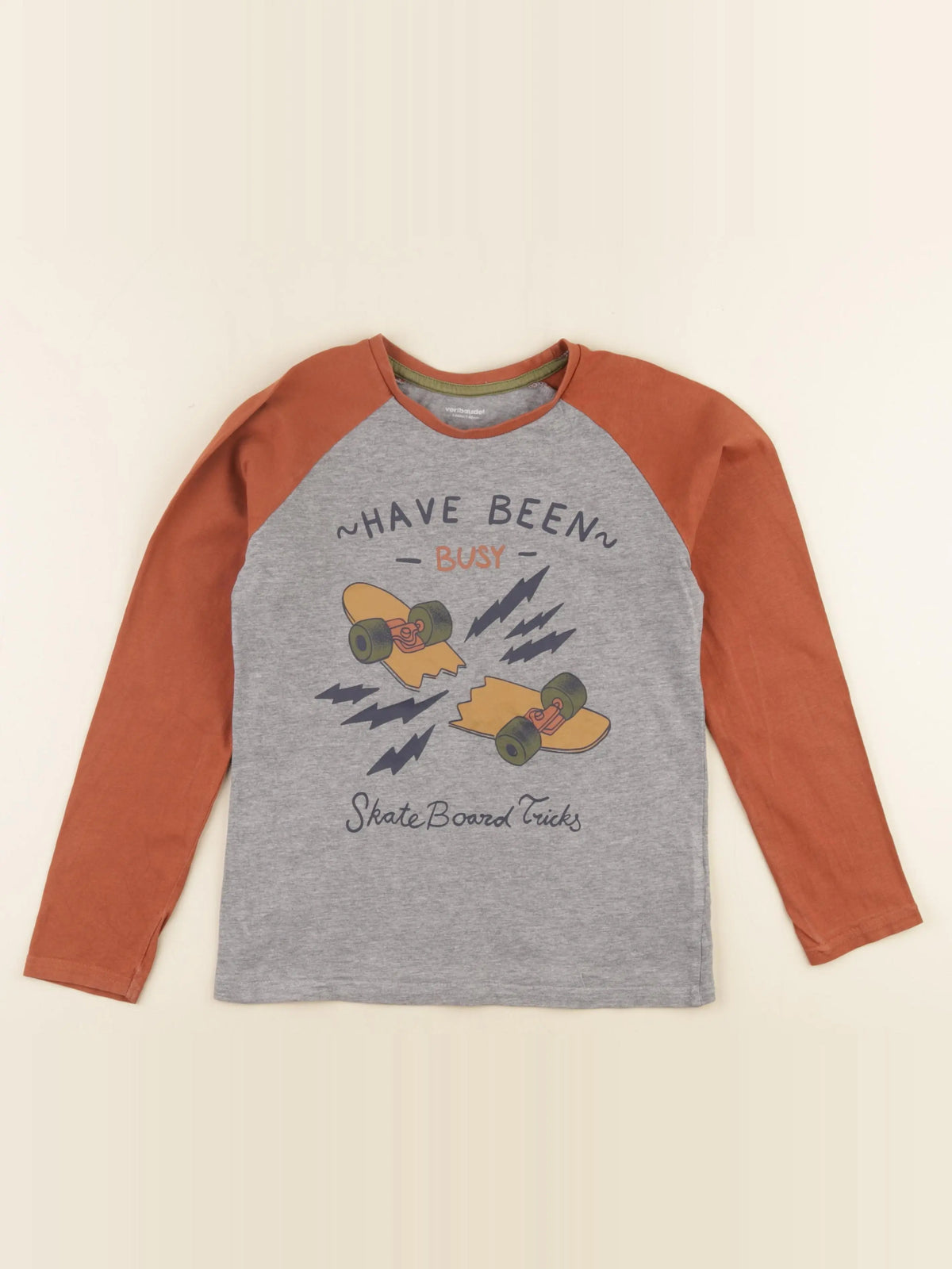 Vertbaudet - tee-shirt marron, gris - 10 ans