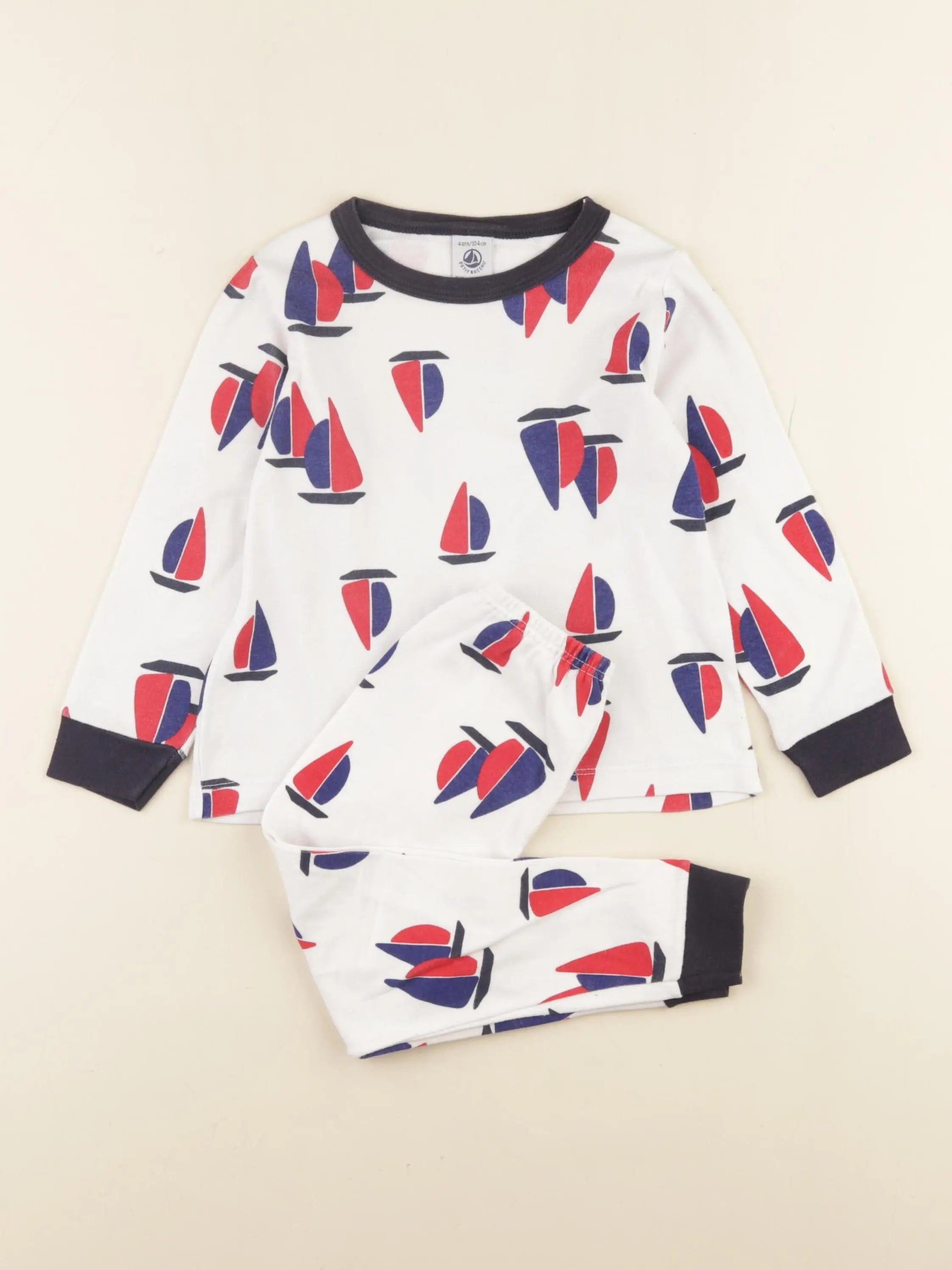 Petit Bateau - pyjama coton blanc, bleu - 4 ans