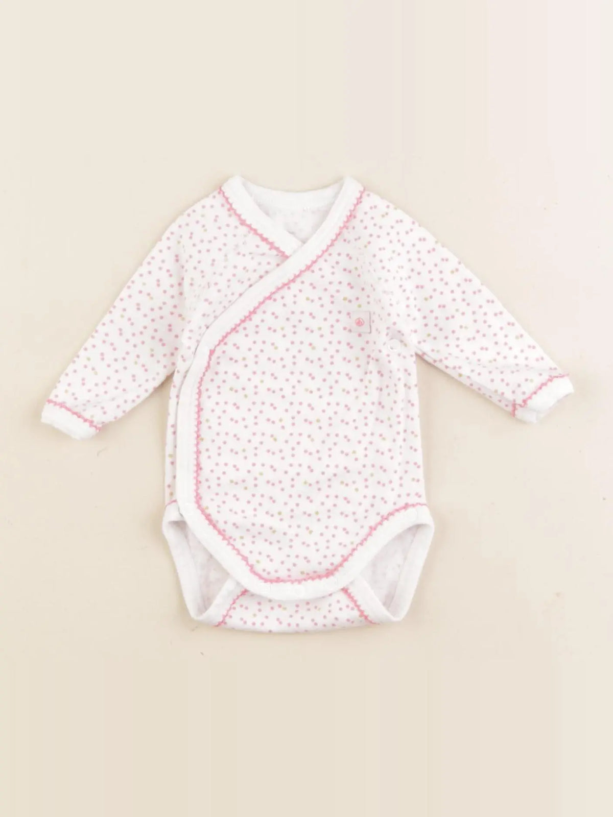 Petit Bateau - body blanc, rose - 0 mois
