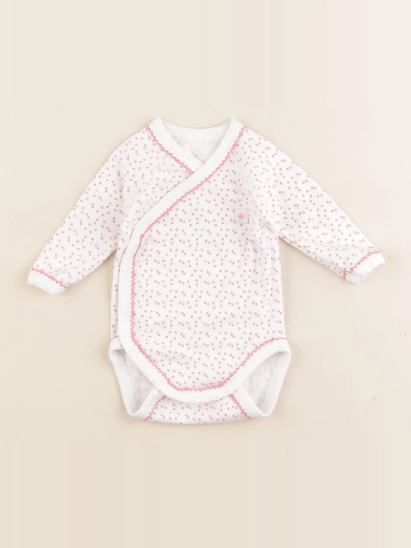 Petit Bateau - body blanc, rose - 0 mois