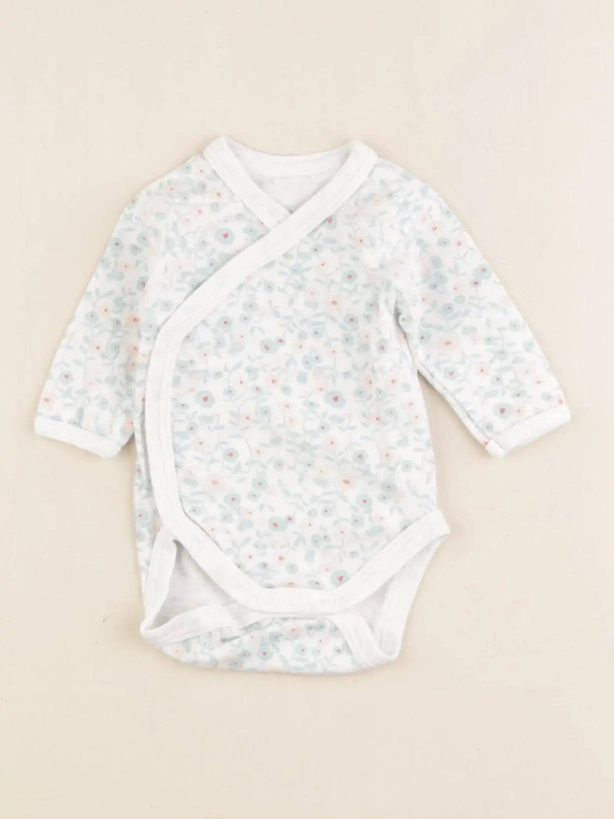 Petit Bateau - body blanc, bleu - 0 mois