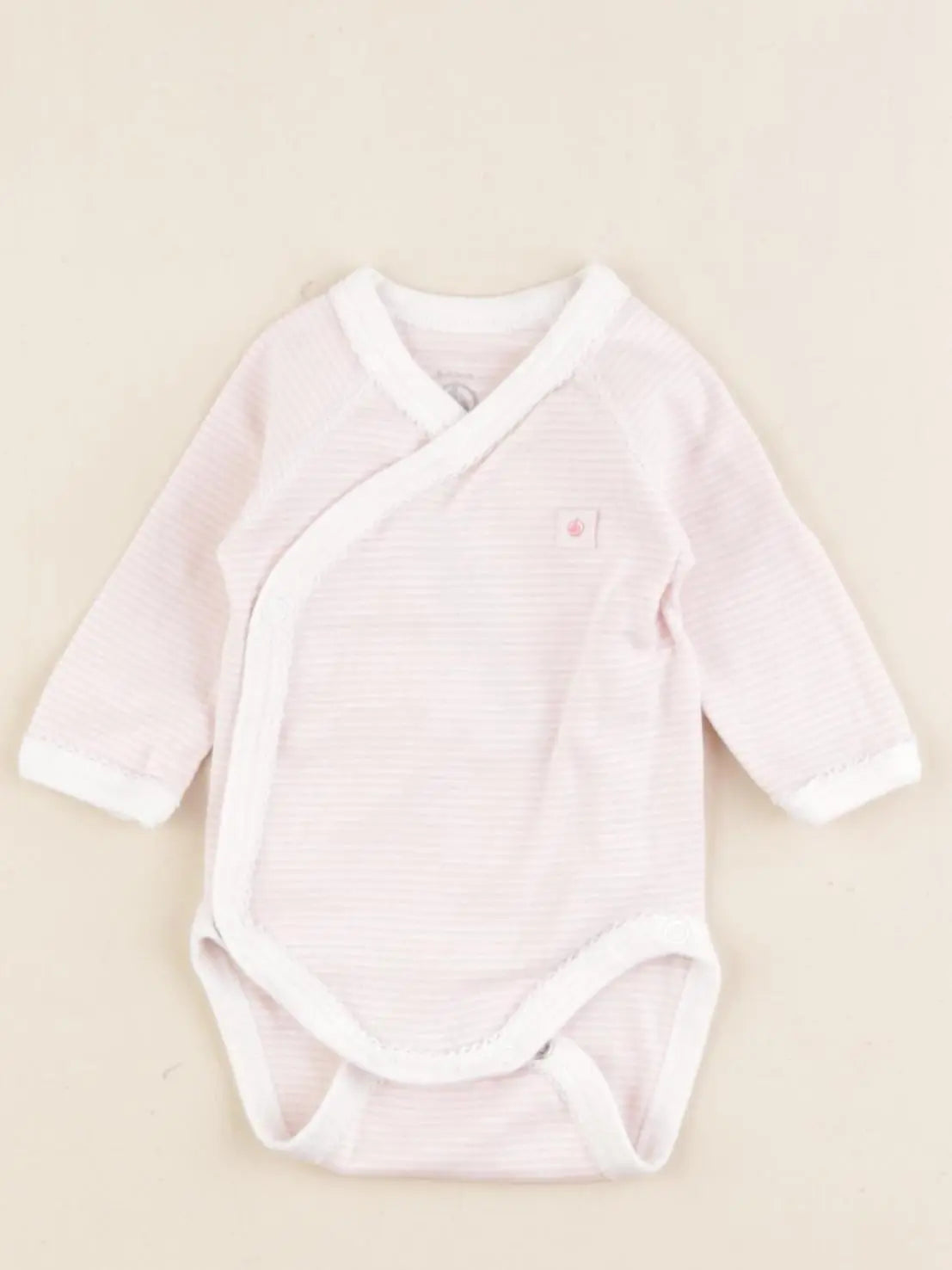 Petit Bateau - body blanc, rose - 0 mois