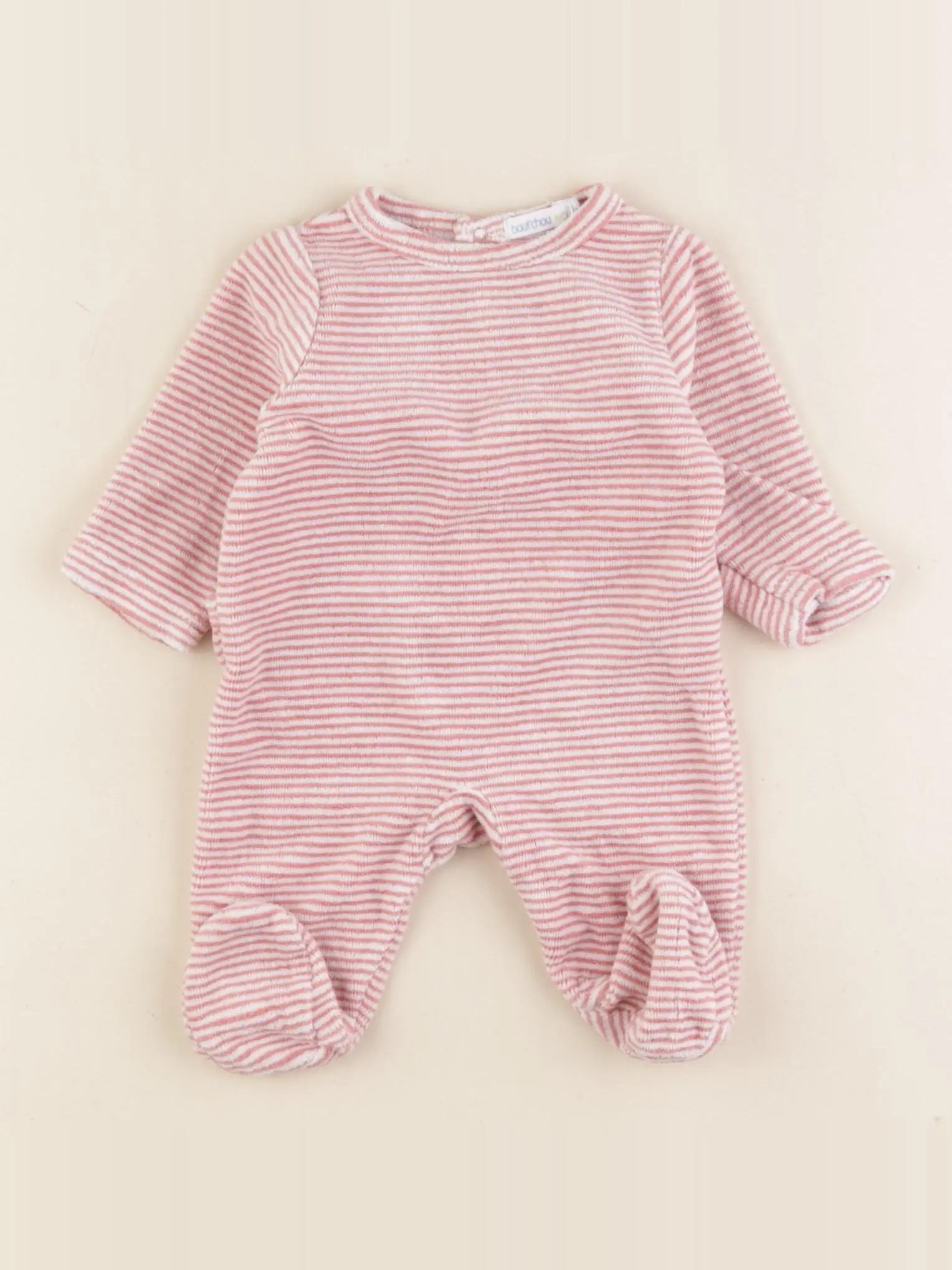 Boutchou - pyjama velours blanc, rose - 0 mois