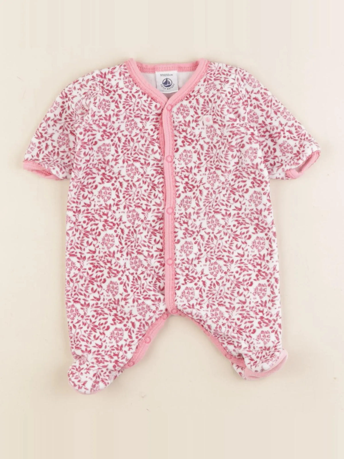 Petit Bateau - pyjama velours blanc, rose - 0 mois