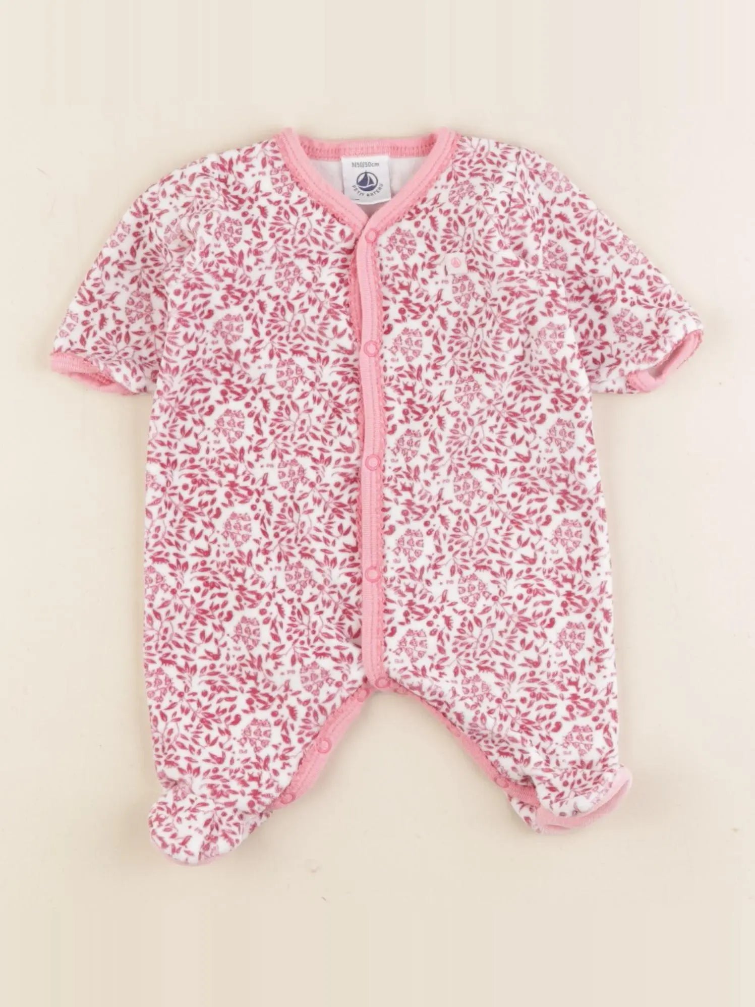 Petit Bateau - pyjama velours blanc, rose - 0 mois