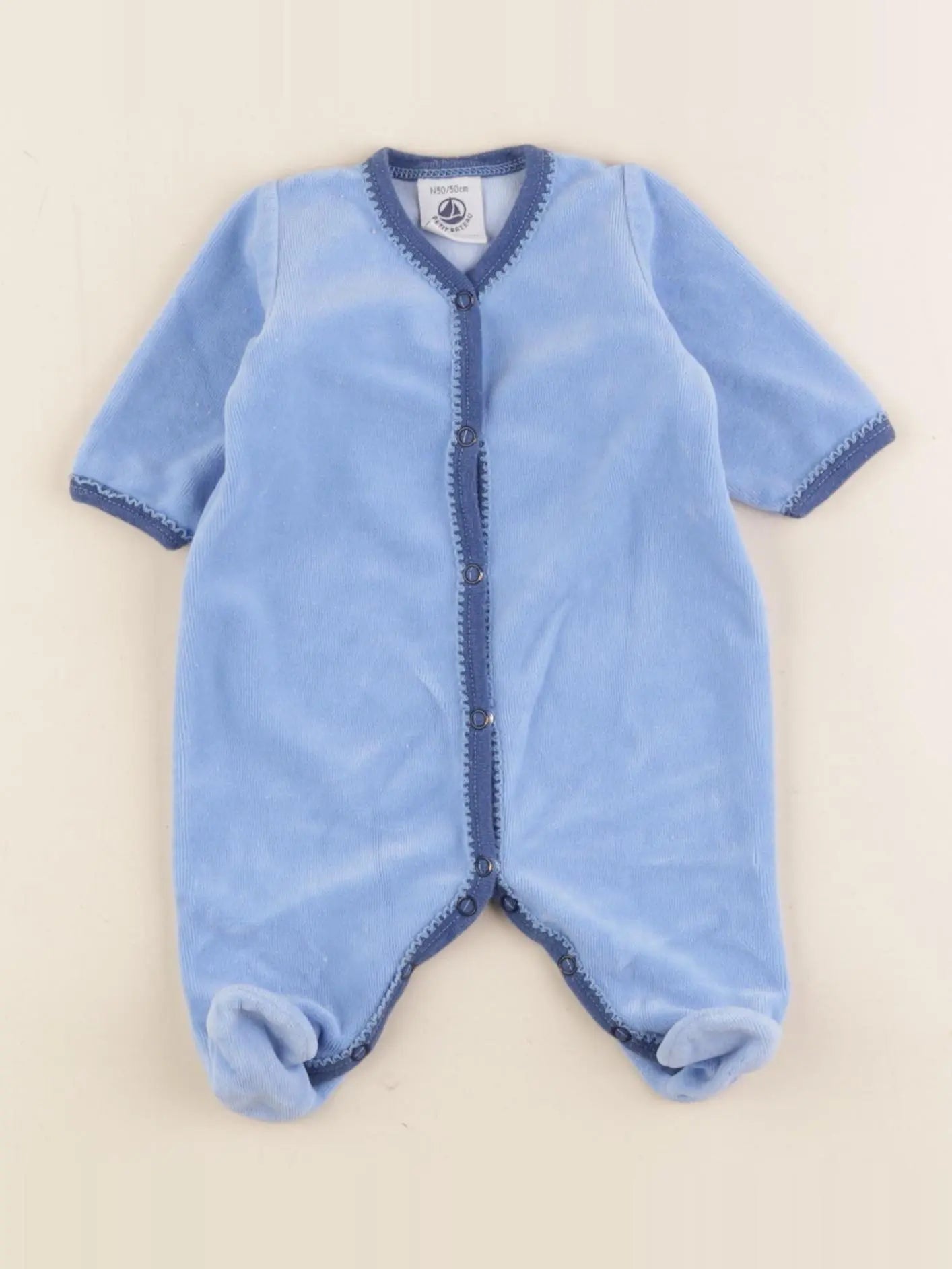 Petit Bateau - pyjama velours bleu - 0 mois