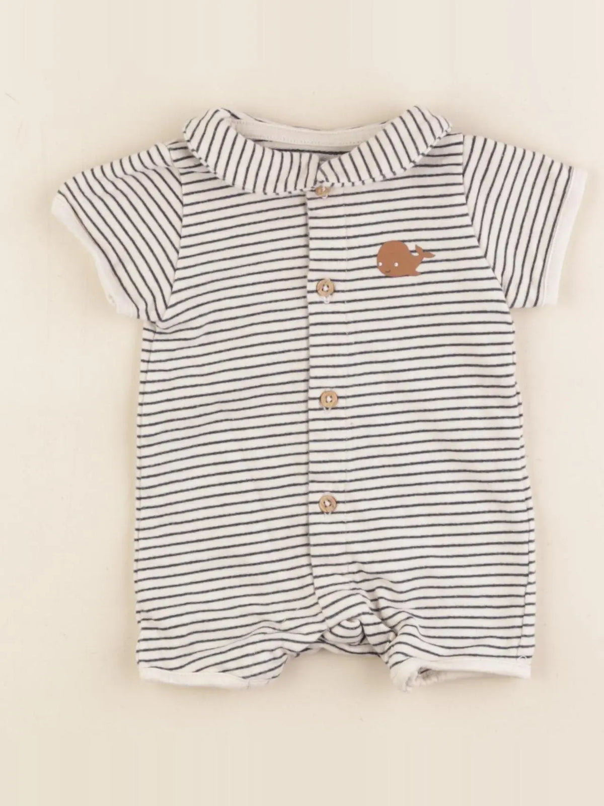 Vertbaudet - combinaison coton bleu, beige - 1 mois