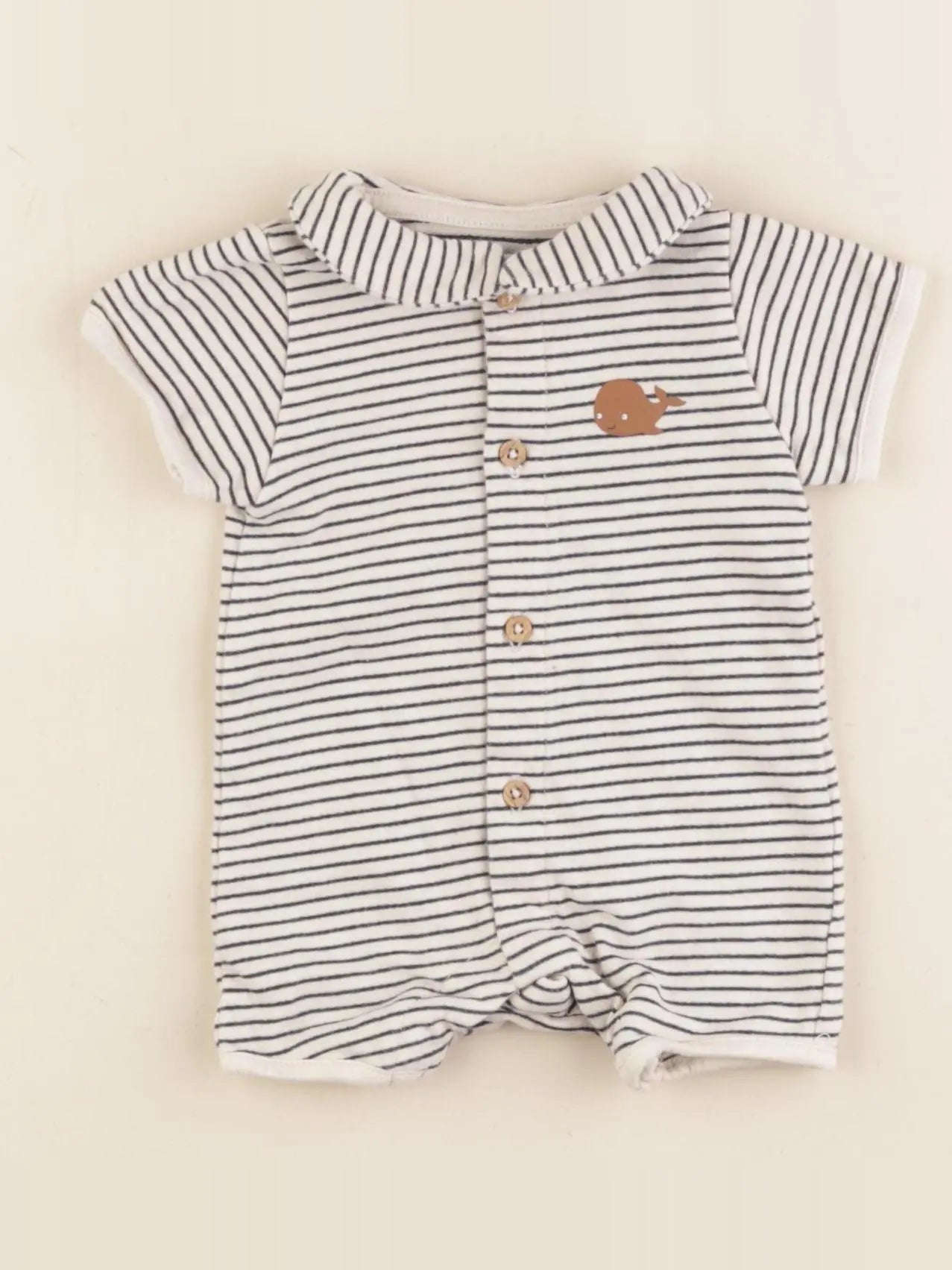 Vertbaudet - combinaison coton bleu, beige - 1 mois