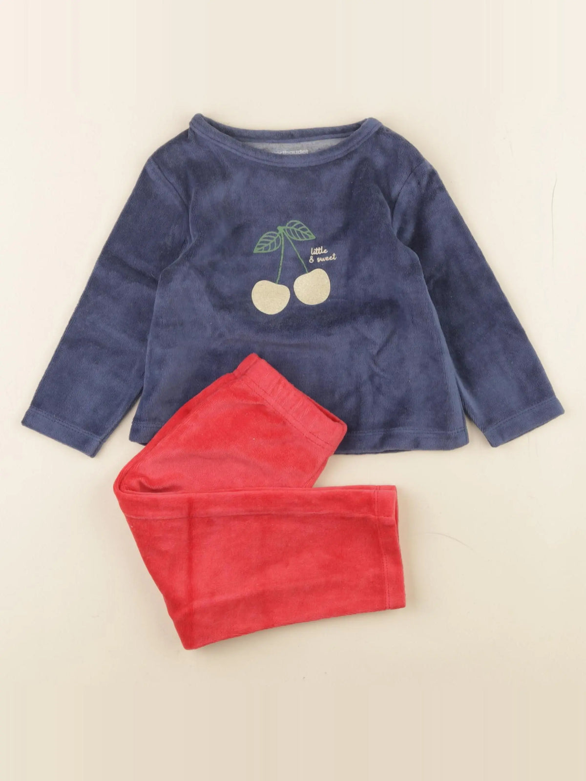 Vertbaudet - pyjama velours bleu, rouge - 2 ans
