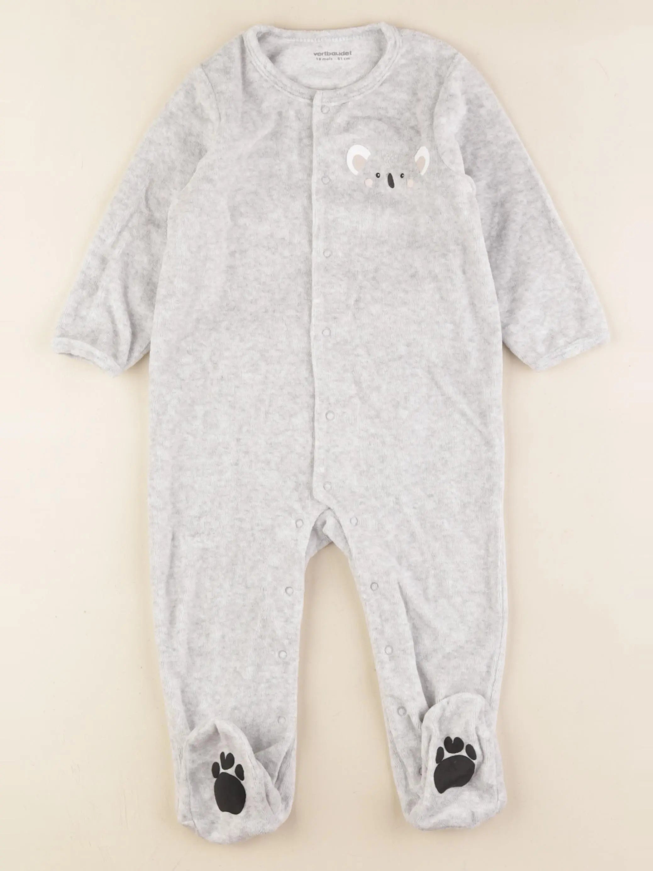 Vertbaudet - pyjama velours gris - 18 mois