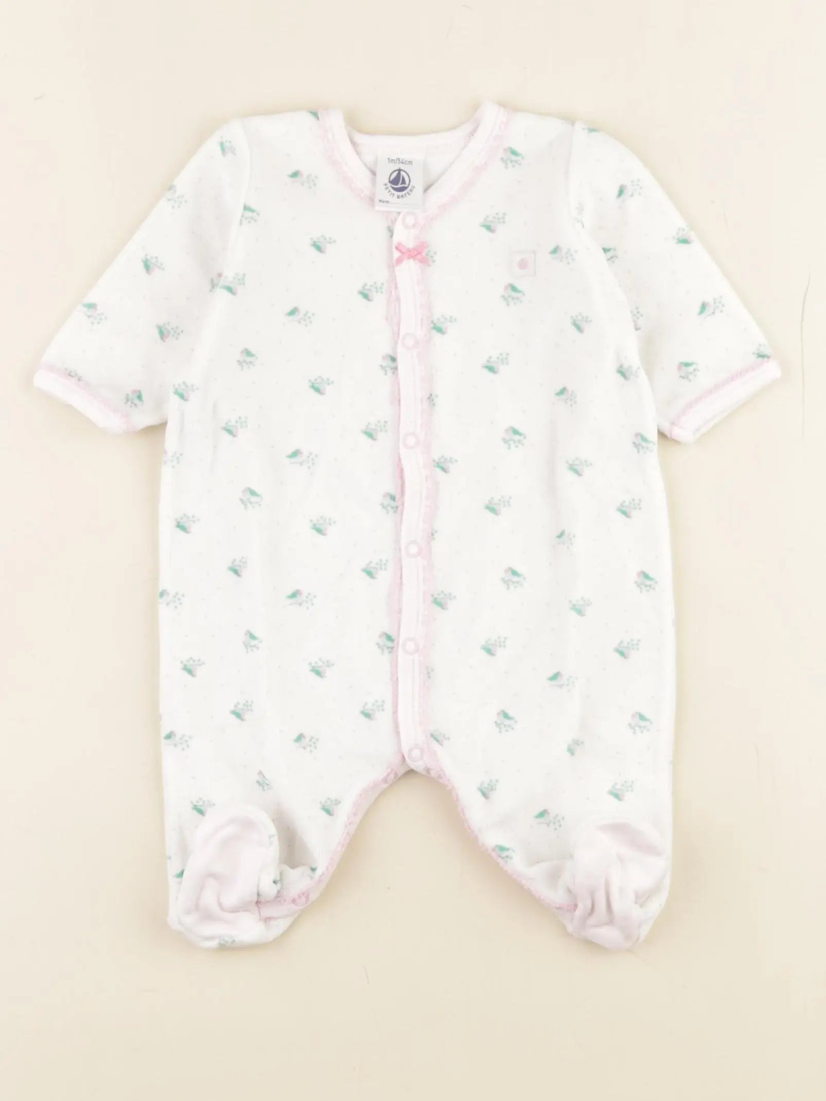 Petit Bateau - pyjama velours blanc - 1 mois