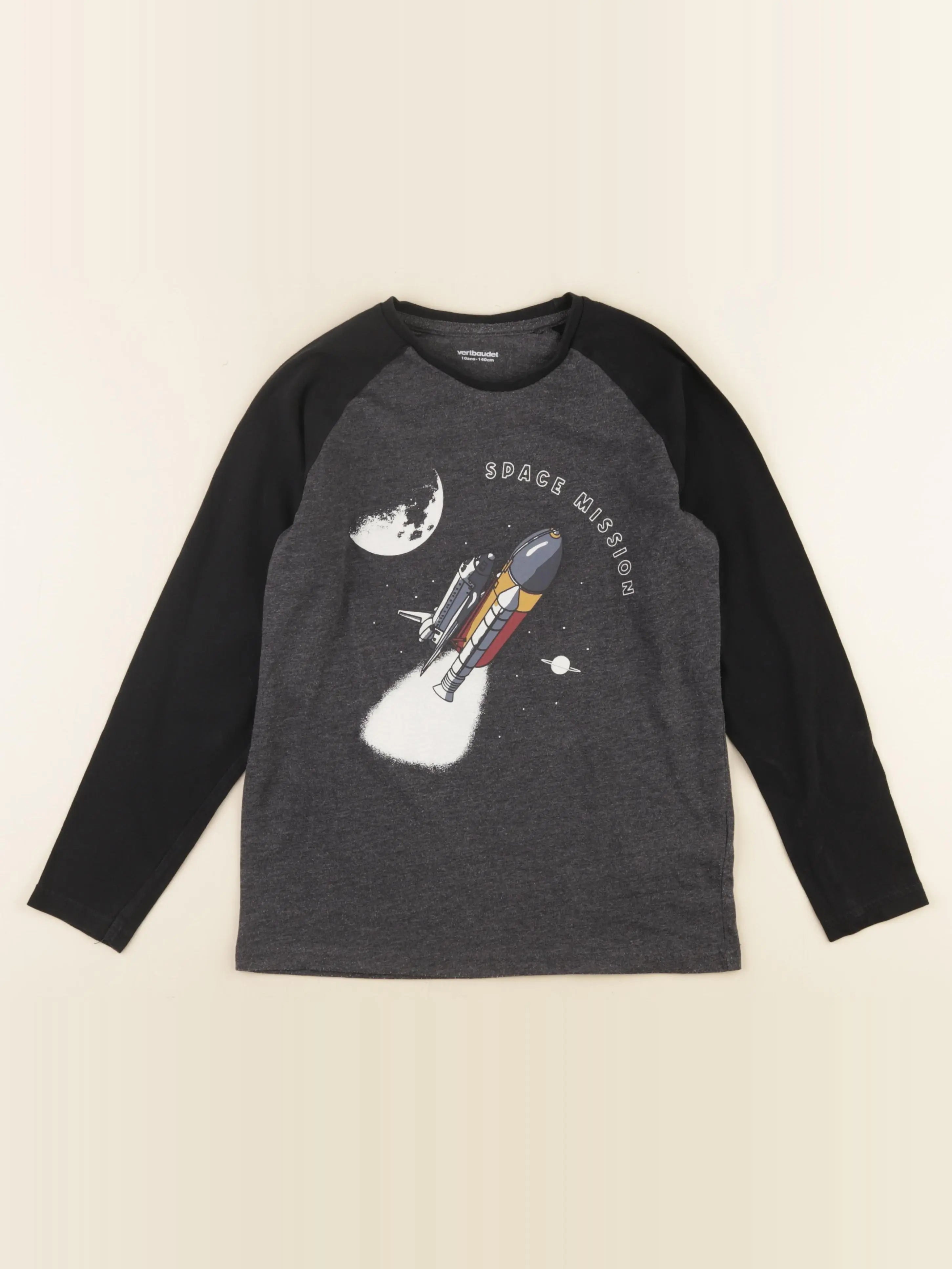 Vertbaudet - tee-shirt noir, gris - 10 ans