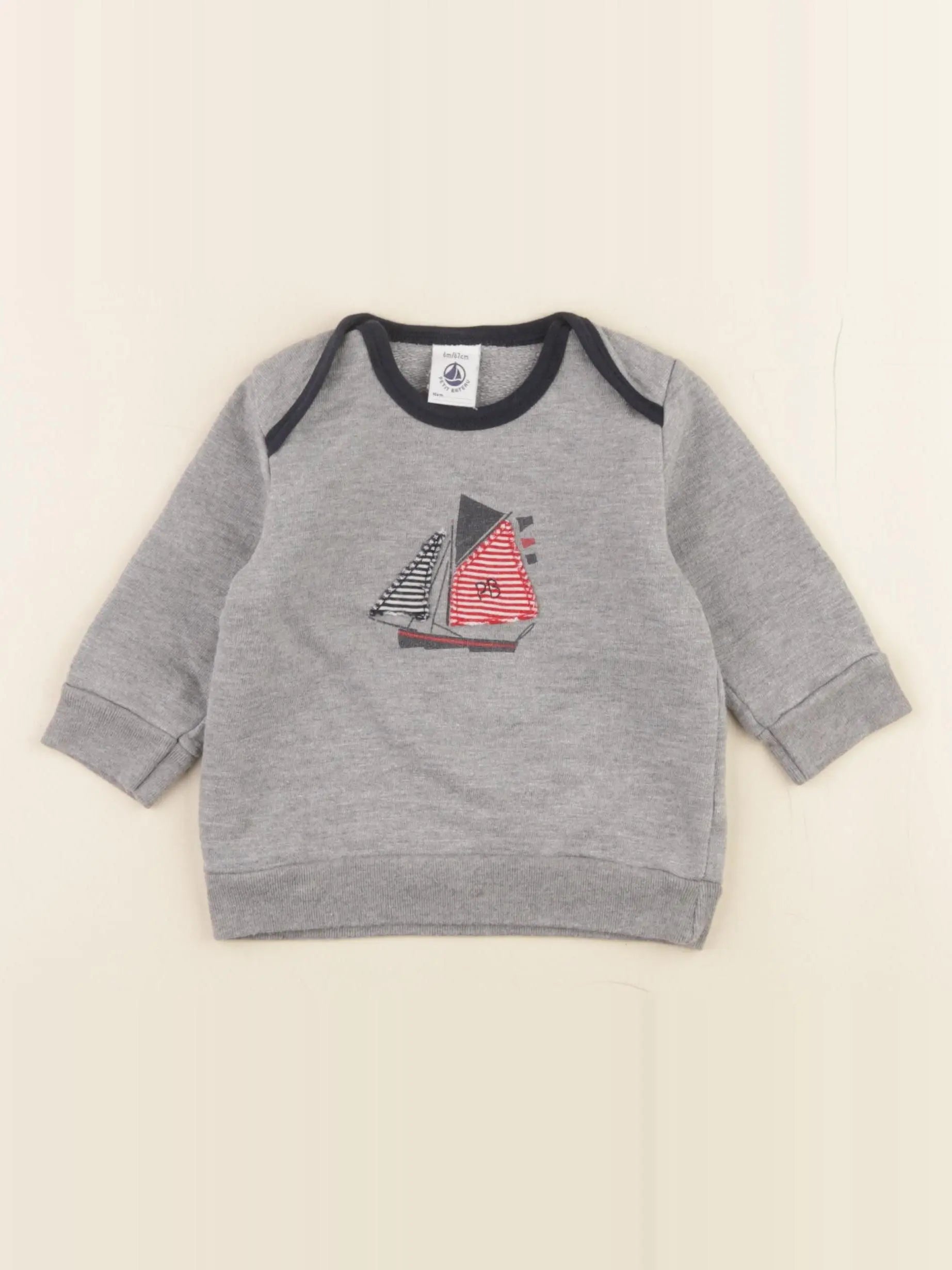 Petit Bateau - sweat gris - 6 mois