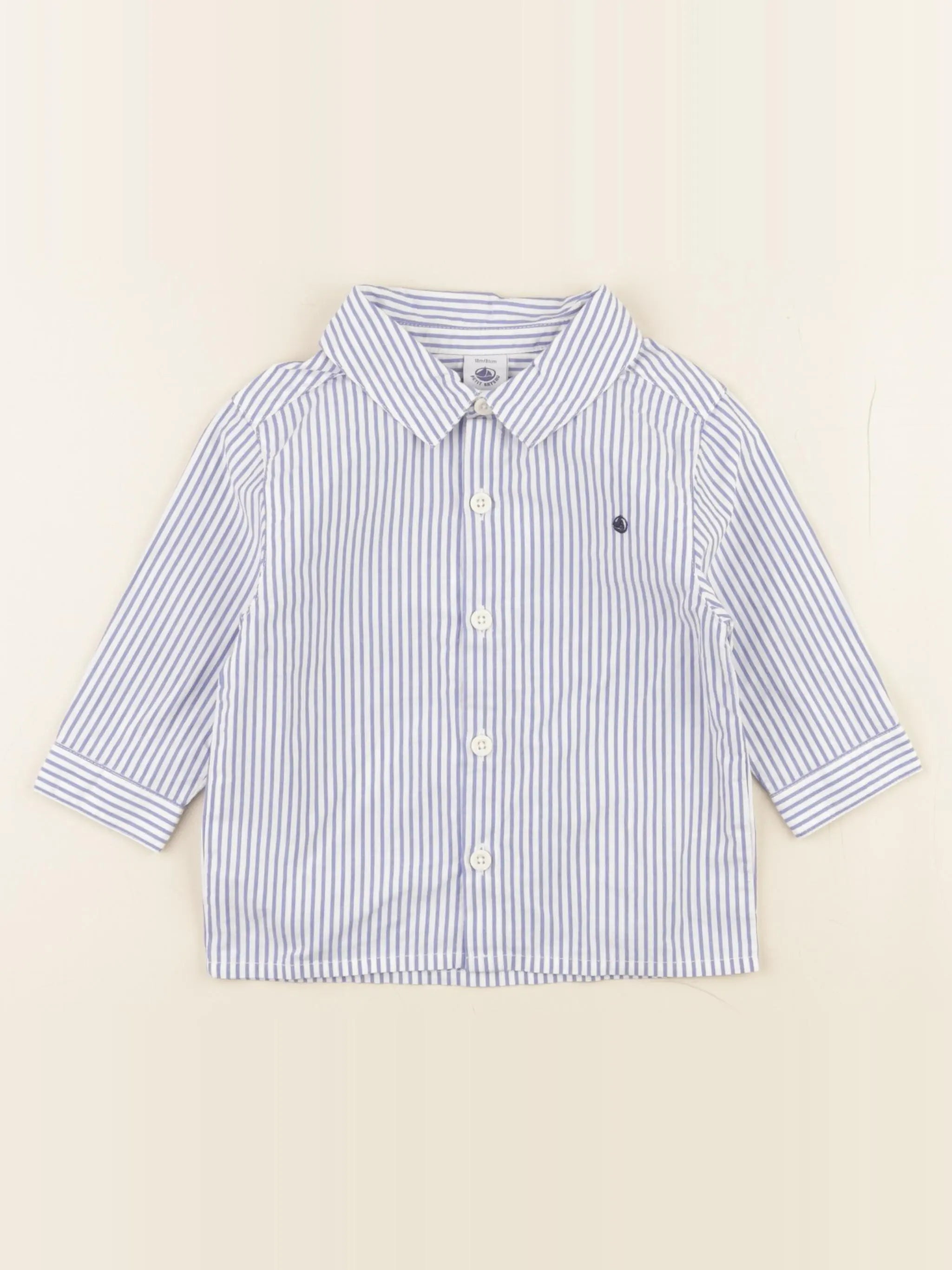 Petit Bateau - chemise blanc, bleu - 18 mois