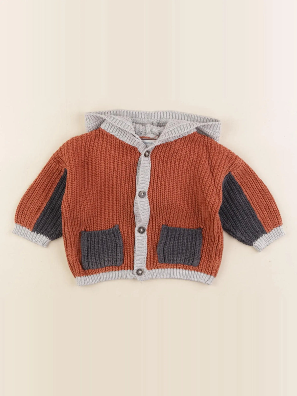 Vertbaudet - gilet marron, gris - 3 mois