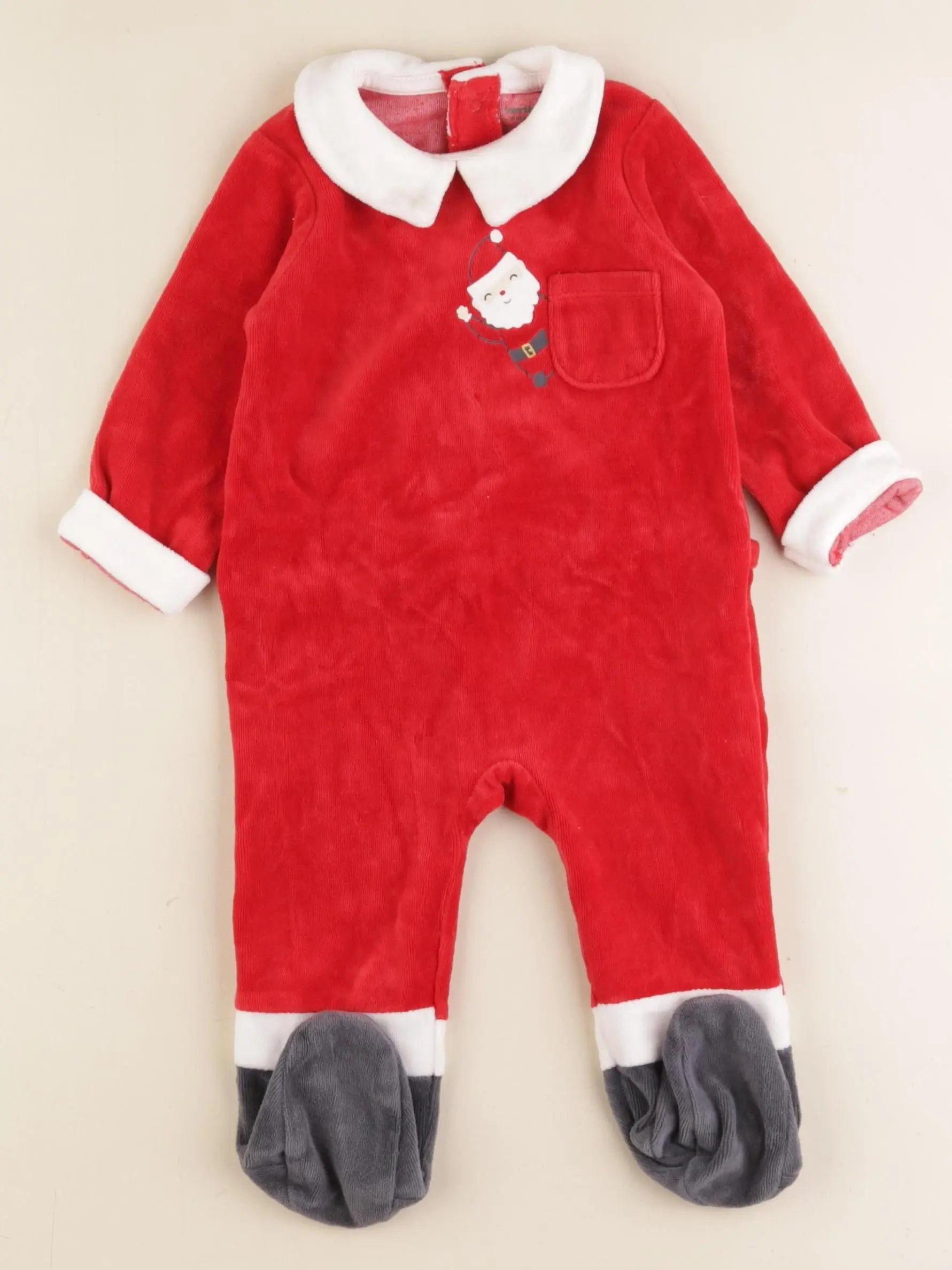 Vertbaudet - pyjama velours rouge, blanc - 9 mois