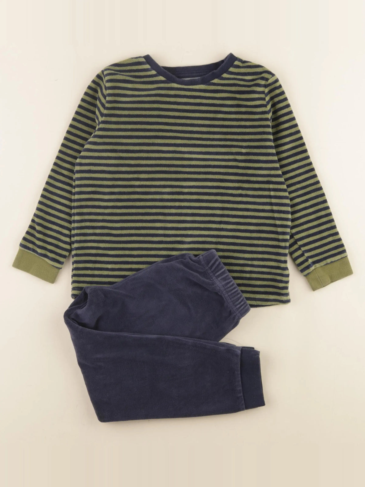 Vertbaudet - pyjama velours vert, bleu - 5 ans