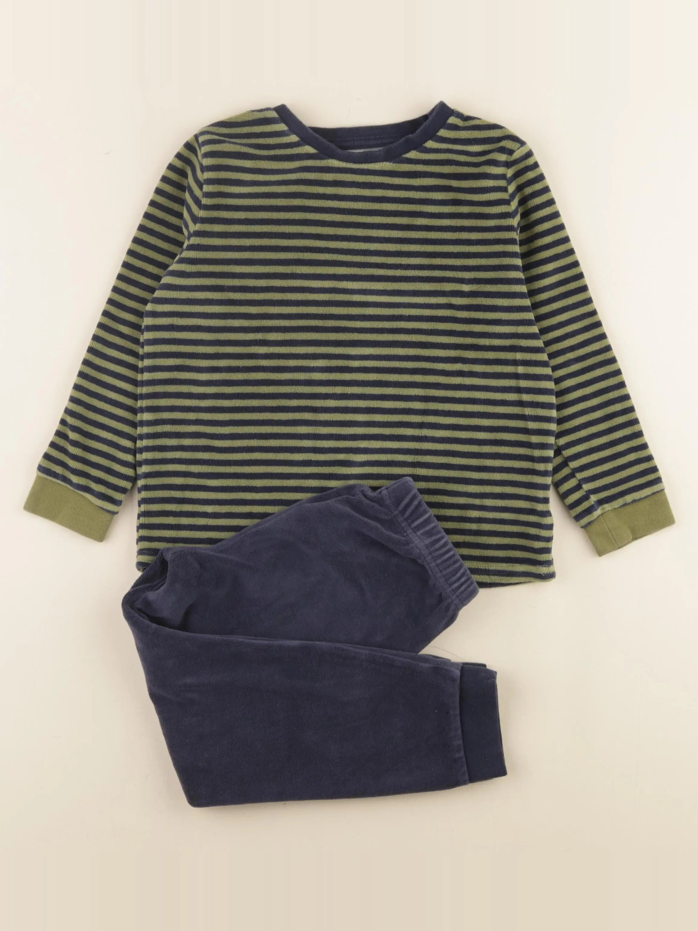 Vertbaudet - pyjama velours vert, bleu - 5 ans