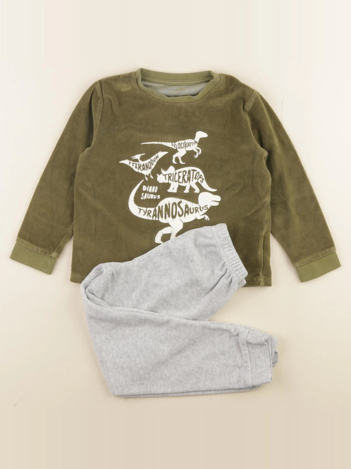 Vertbaudet - pyjama velours vert, gris - 5 ans