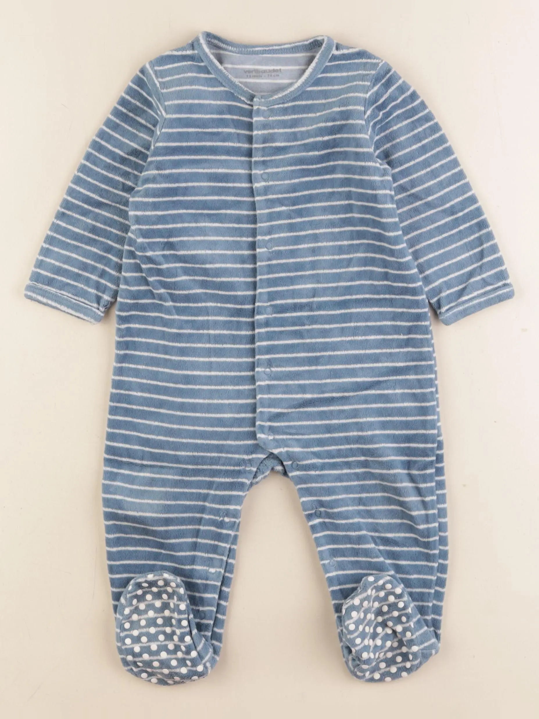 Vertbaudet - pyjama velours bleu, blanc - 12 mois