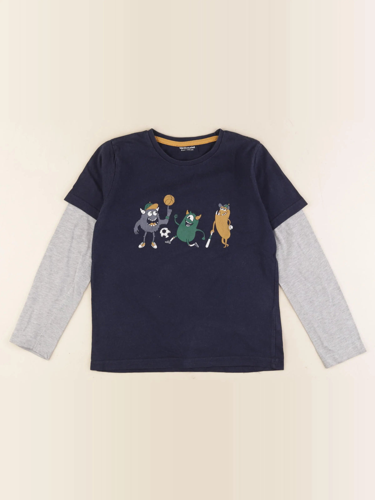 Vertbaudet - tee-shirt bleu, gris - 8 ans