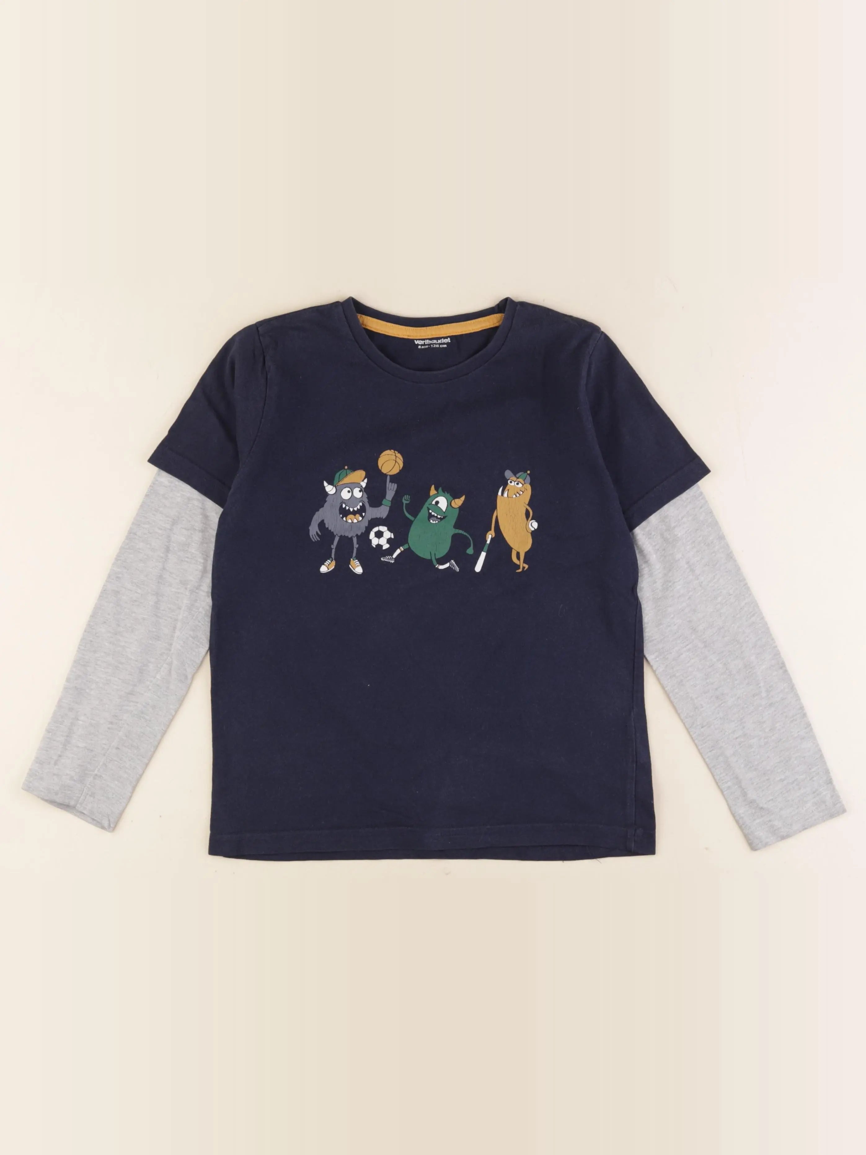 Vertbaudet - tee-shirt bleu, gris - 8 ans