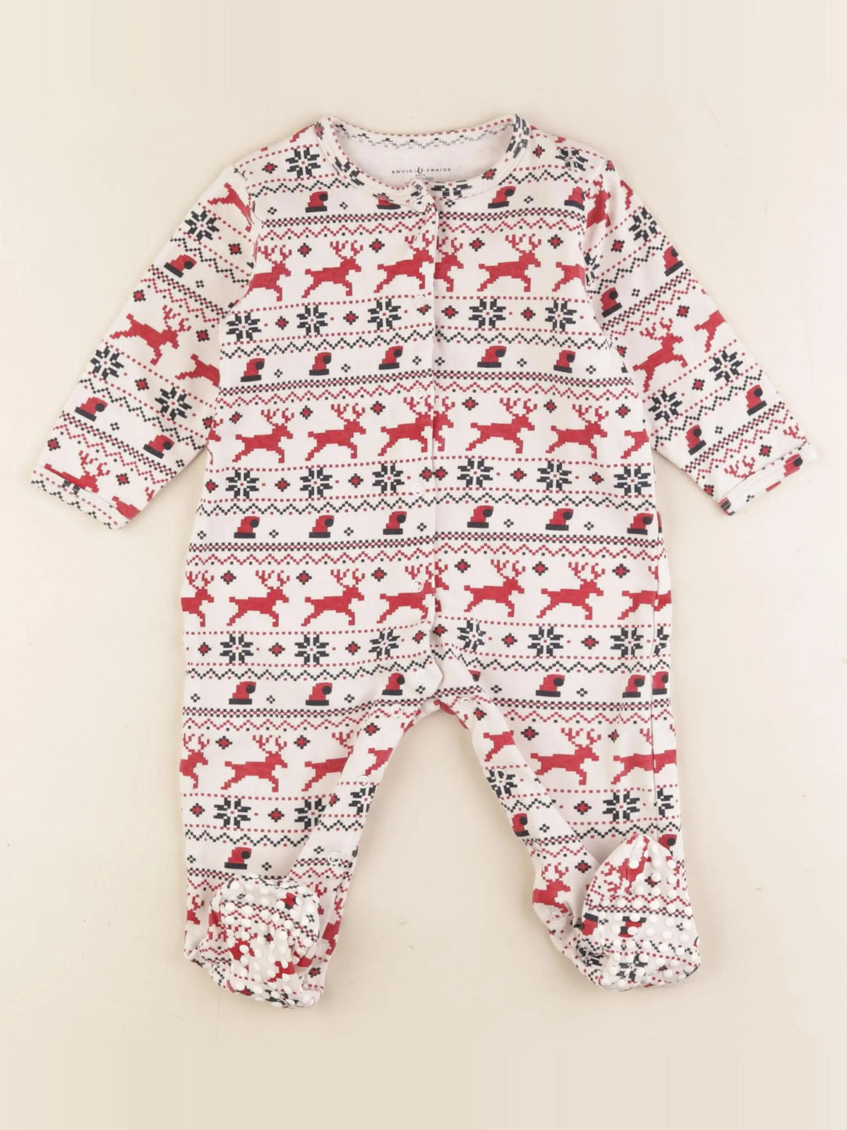 Vertbaudet - pyjama coton beige, rouge - 12 mois