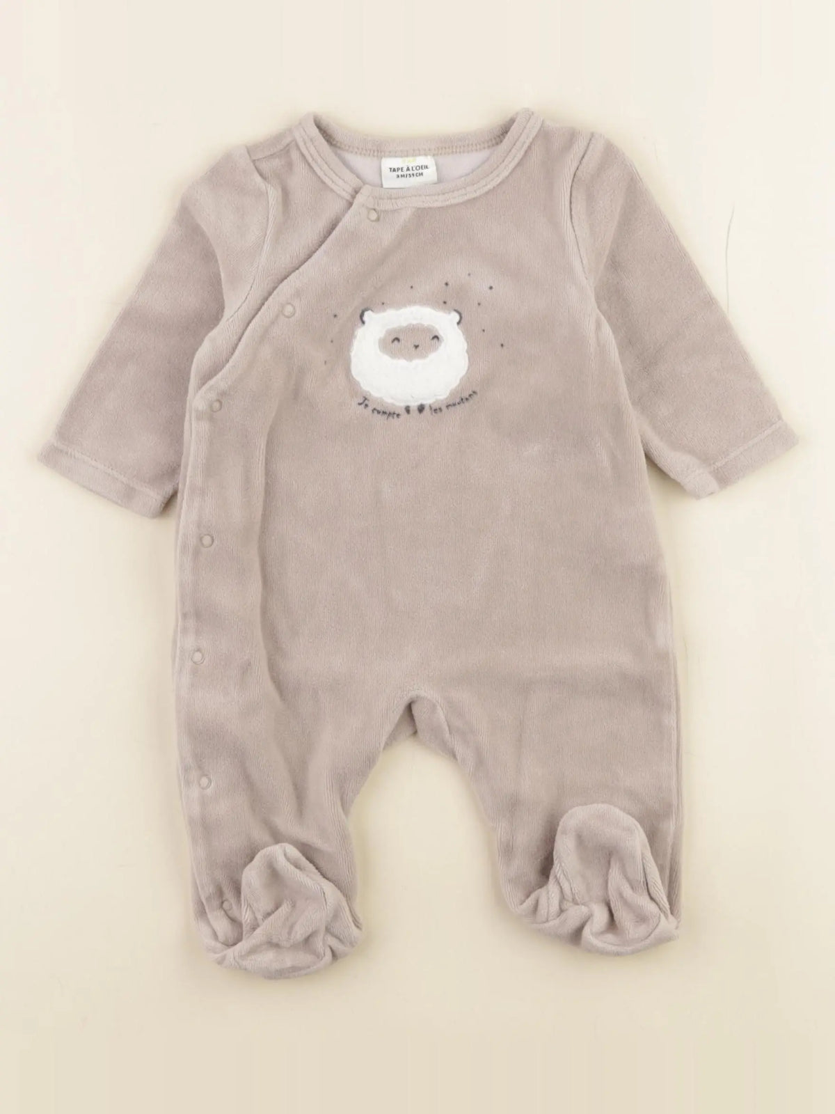 Tape à l'oeil - pyjama velours beige - 3 mois