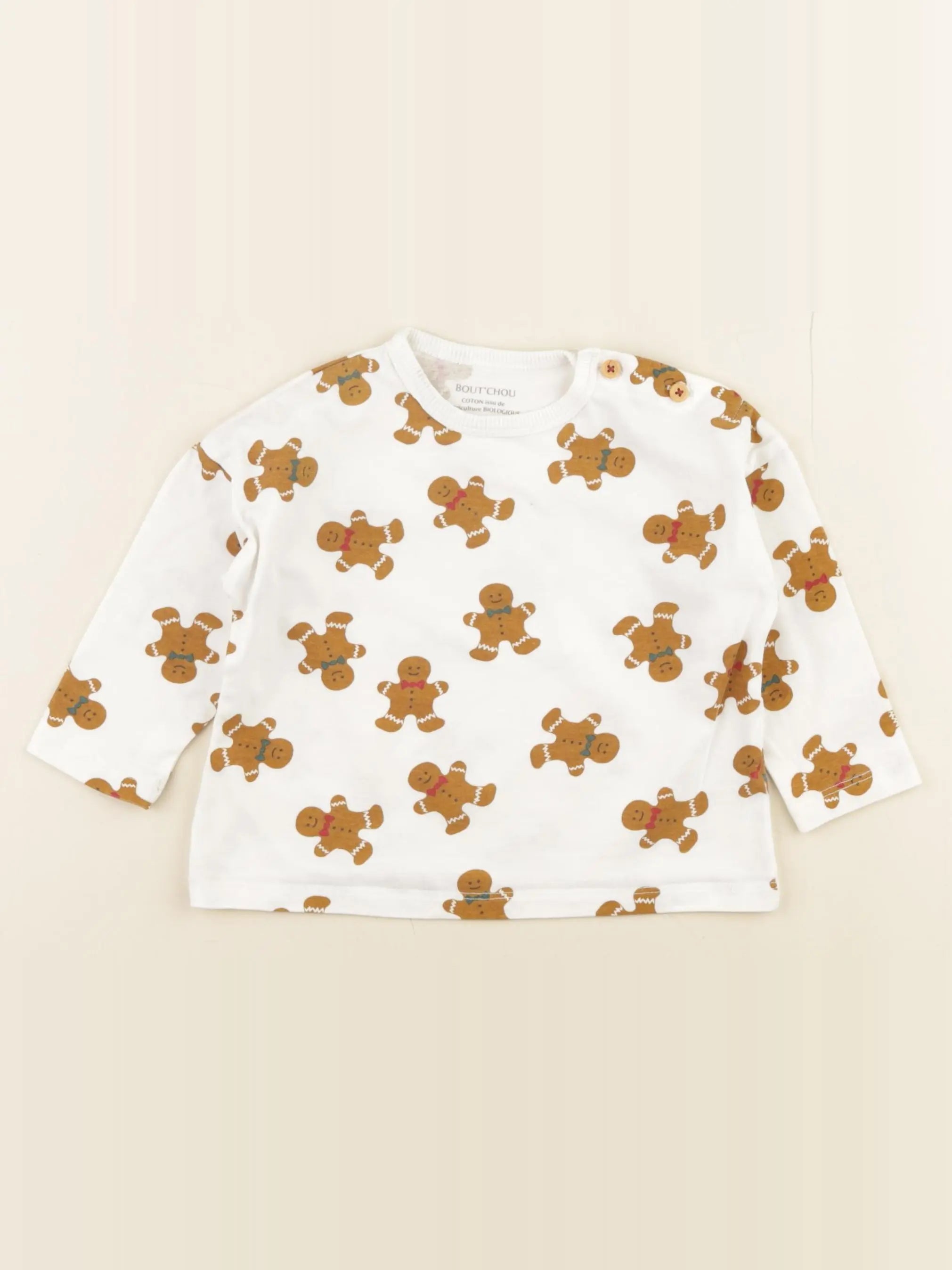 Boutchou - tee-shirt blanc, marron - 12 mois