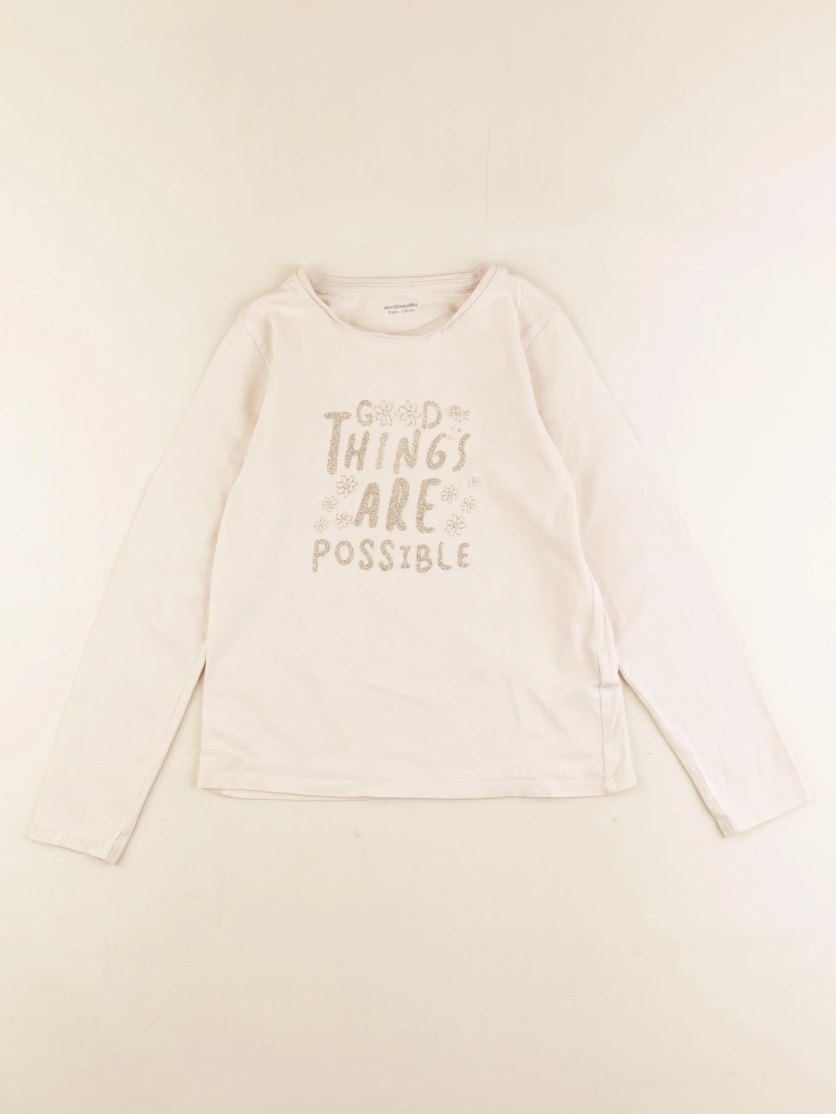 Vertbaudet - tee-shirt beige - 8 ans