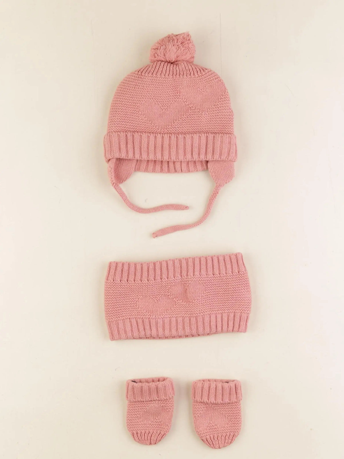 Vertbaudet - ensemble bonnet/moufles/tour de cou rose - 3/6 mois