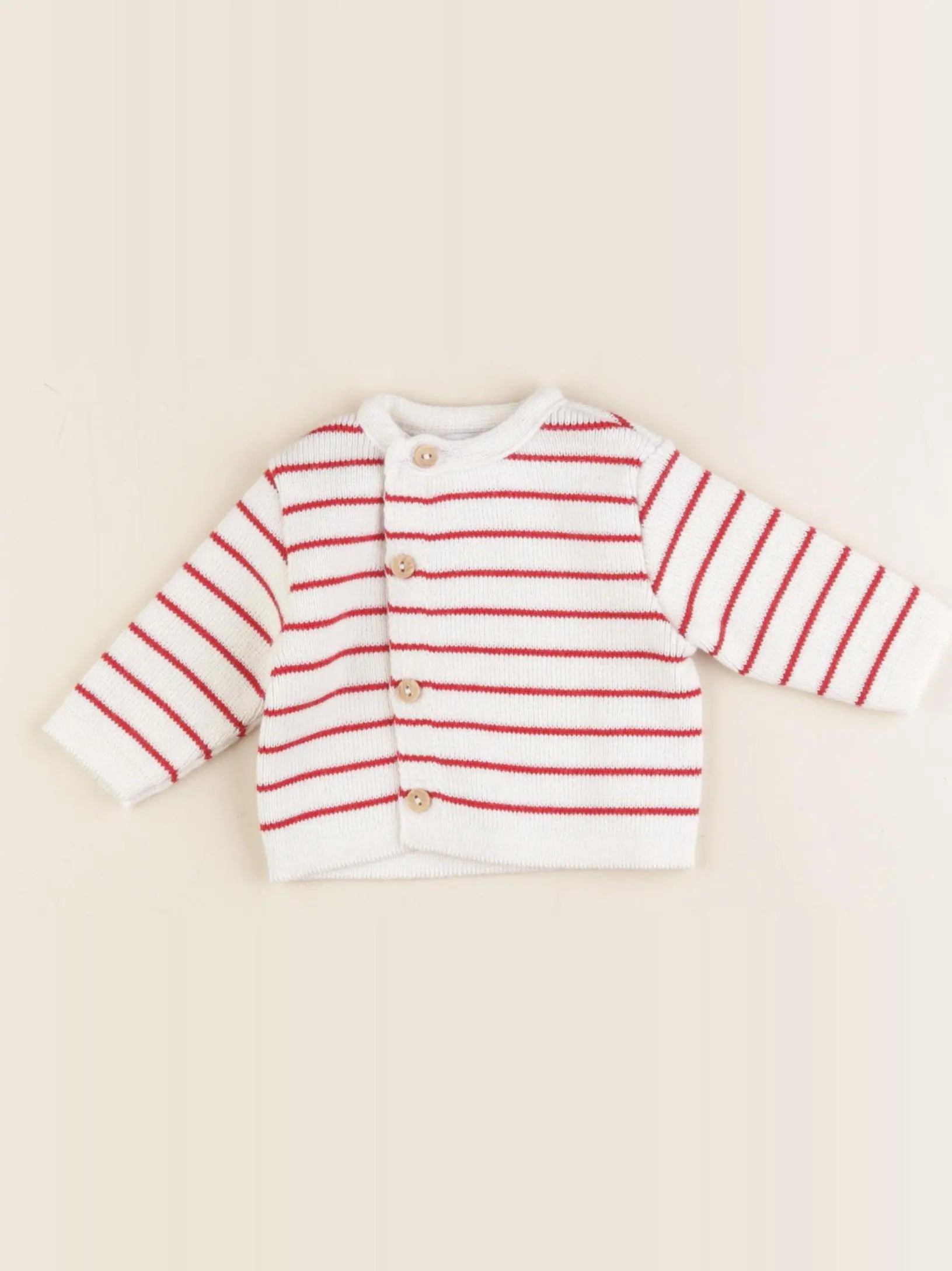 La manufacture de layette - gilet blanc, rouge - 0/1 mois