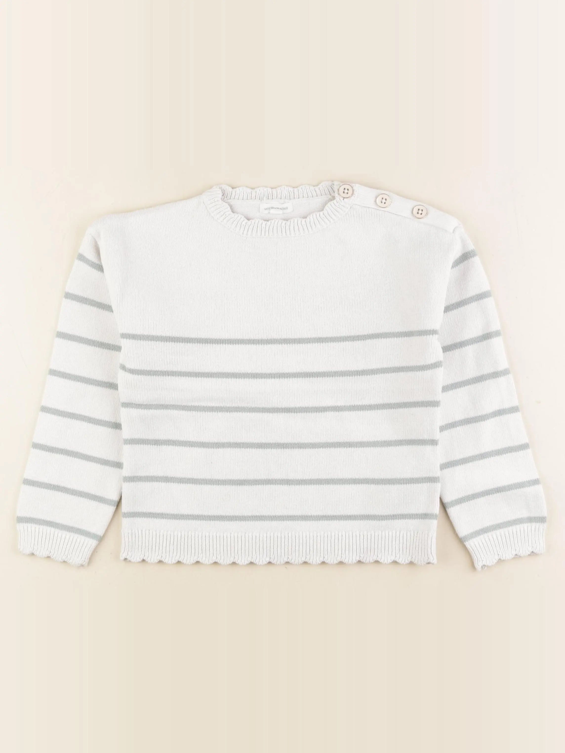 Vertbaudet - pull blanc, vert - 7 ans
