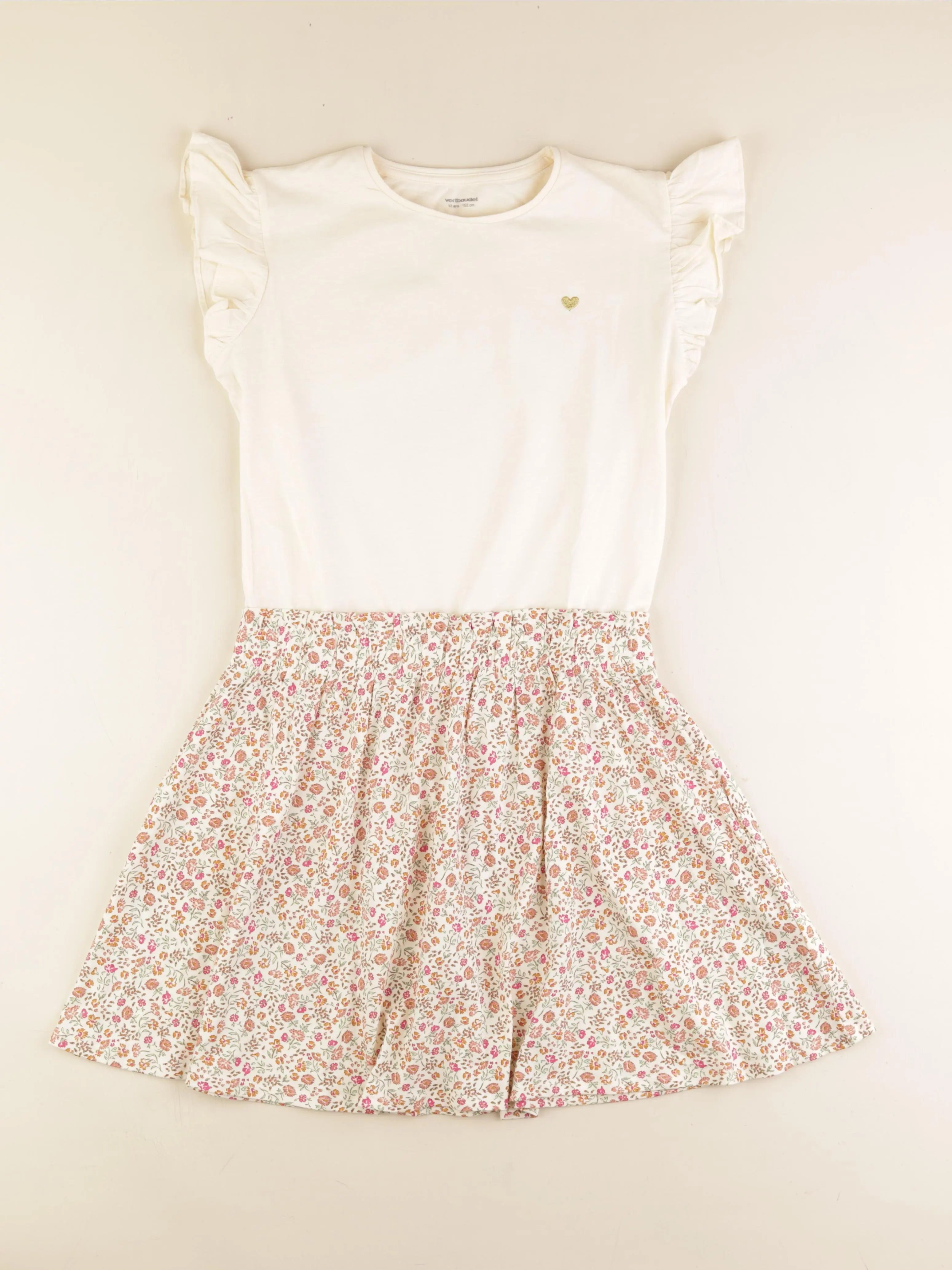 Vertbaudet - robe blanc, marron, rose - 12 ans