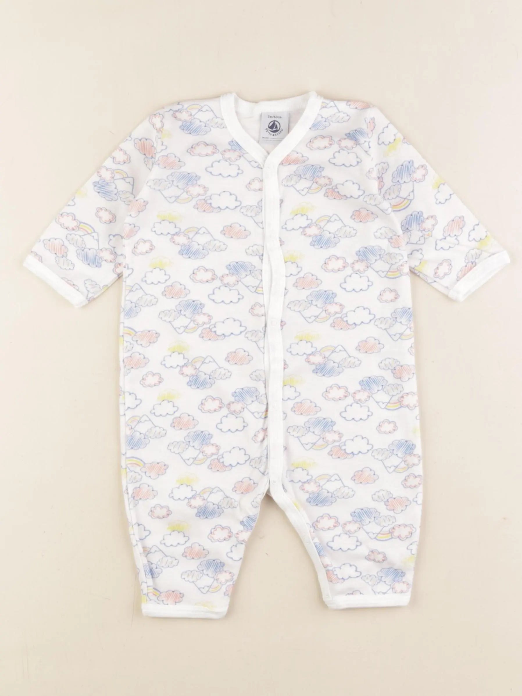 Petit Bateau - pyjama coton blanc, bleu - 3 mois