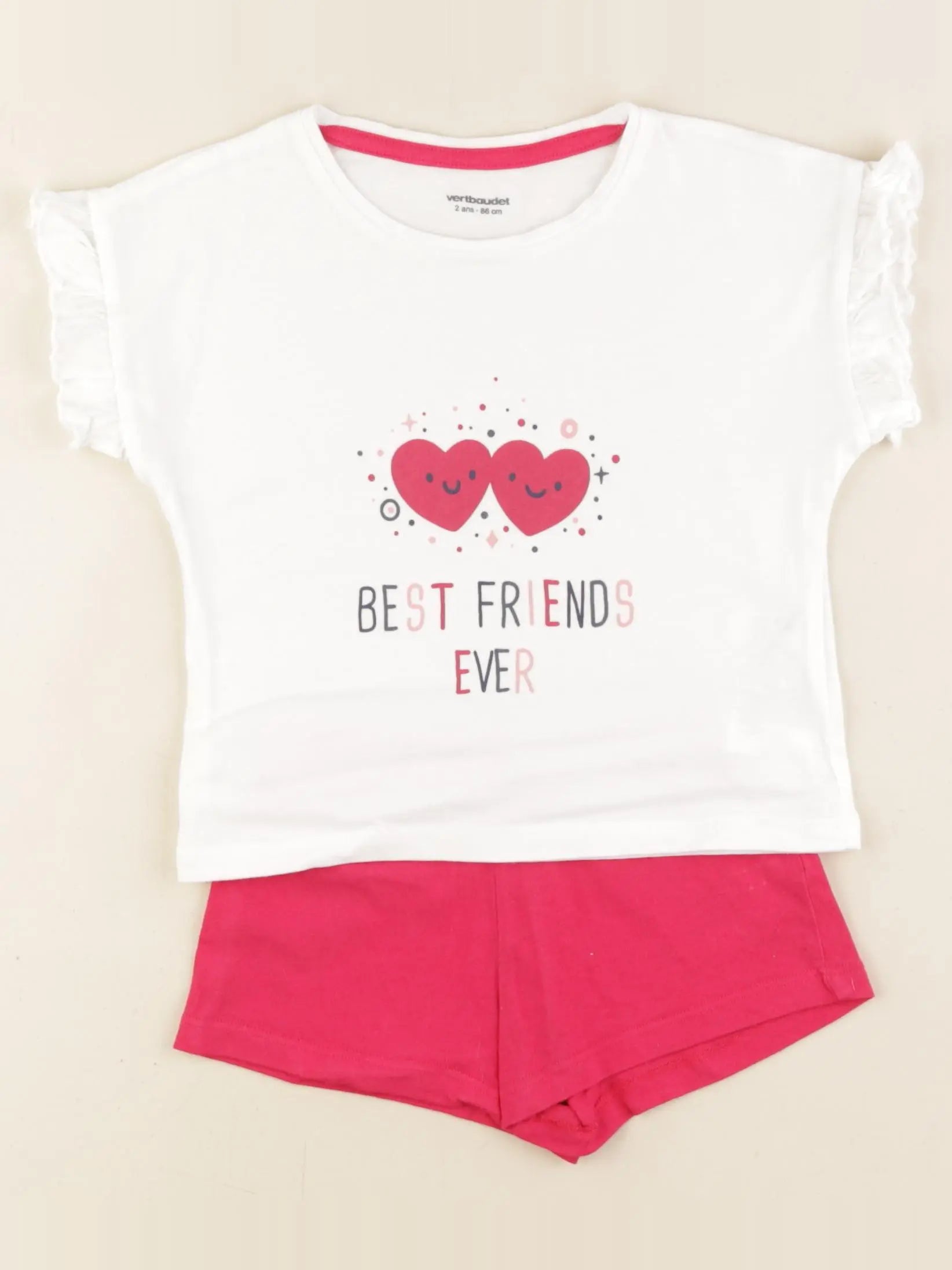 Vertbaudet - pyjama coton blanc, rose - 2 ans