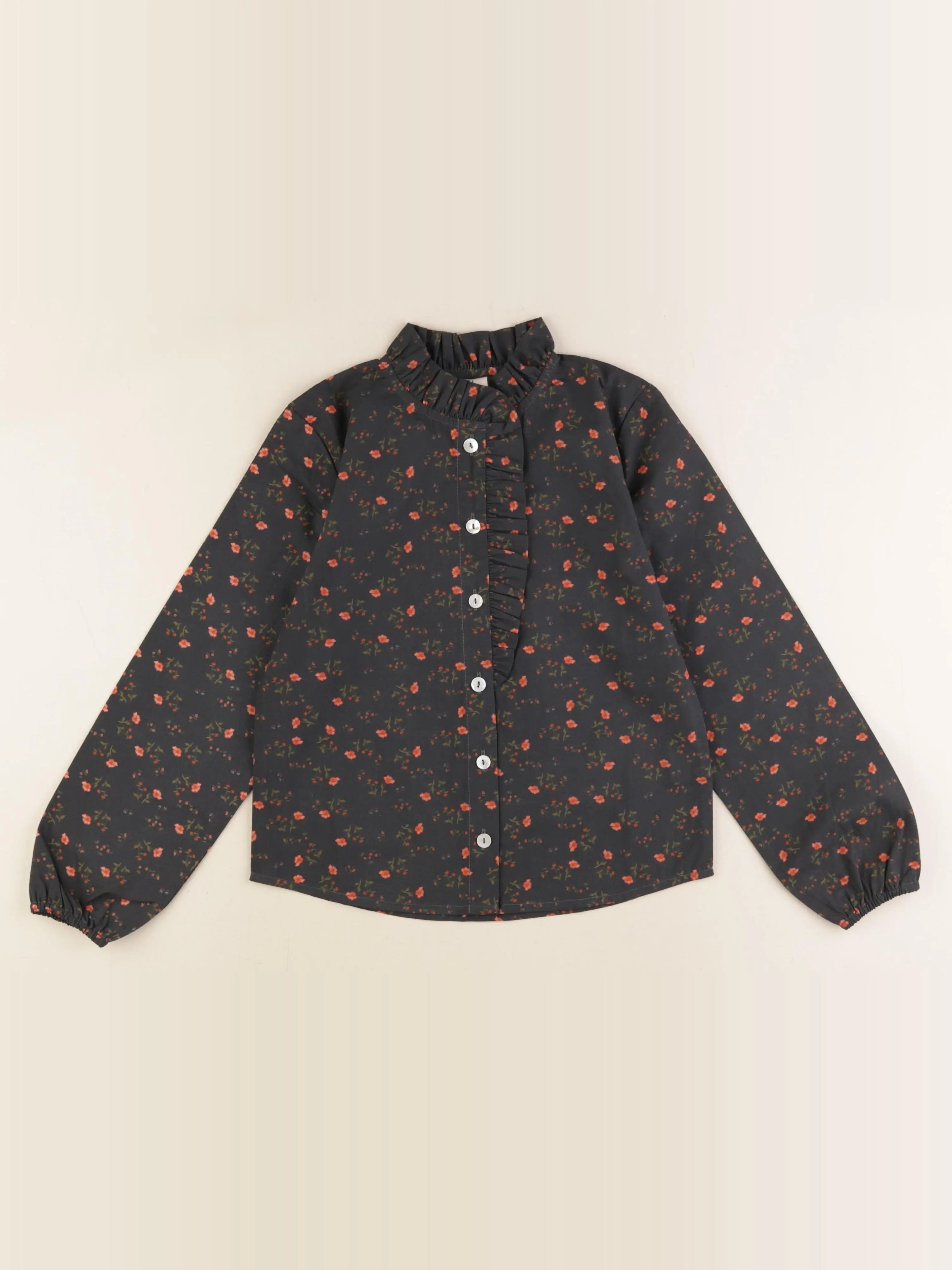 Blouse Anaïs grise imprimé fleuri