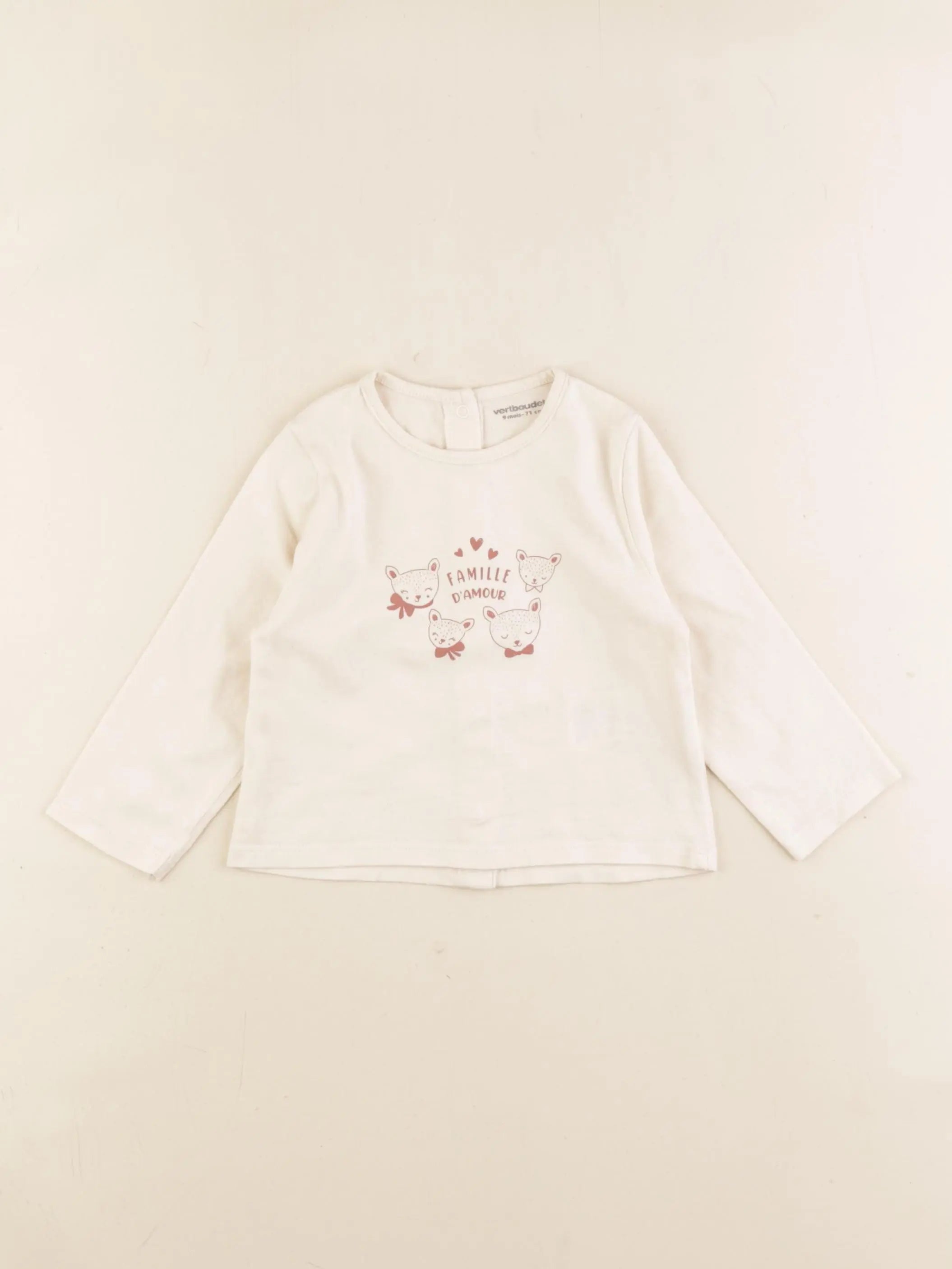 Vertbaudet - tee-shirt beige - 9 mois
