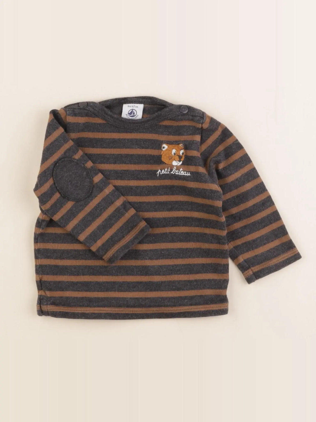 Petit Bateau - tee-shirt gris, marron - 6 mois