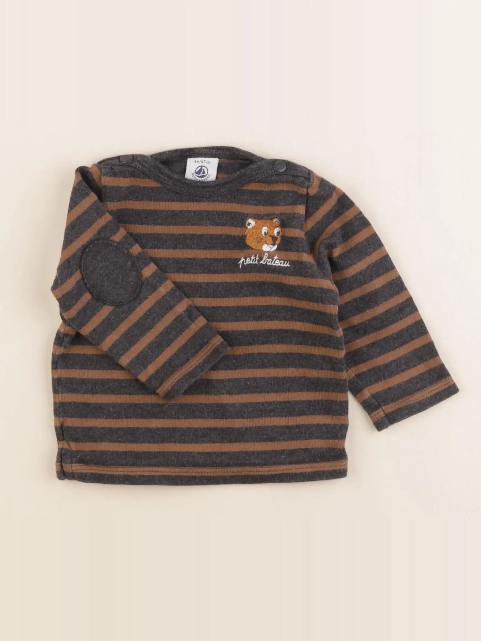 Petit Bateau - tee-shirt gris, marron - 6 mois