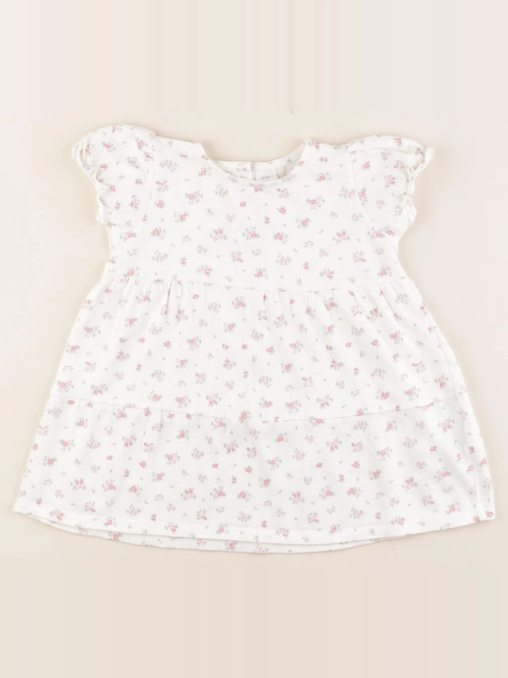 H&M - robe blanc, rose - 12/18 mois