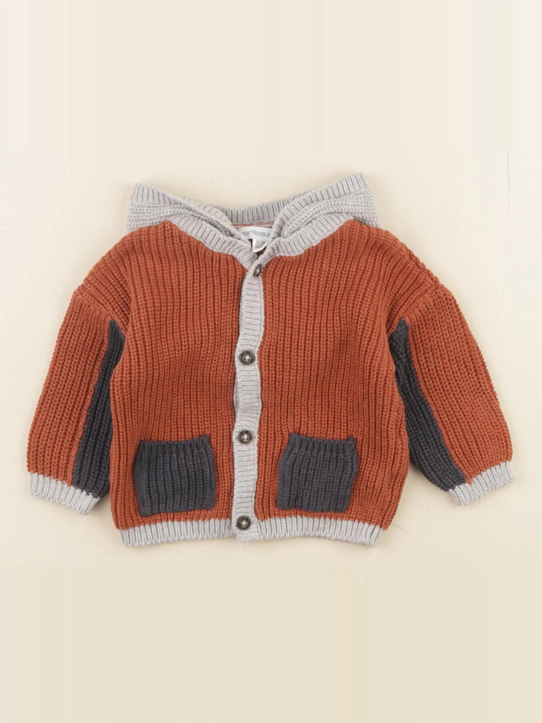 Vertbaudet - gilet marron, bleu - 6 mois