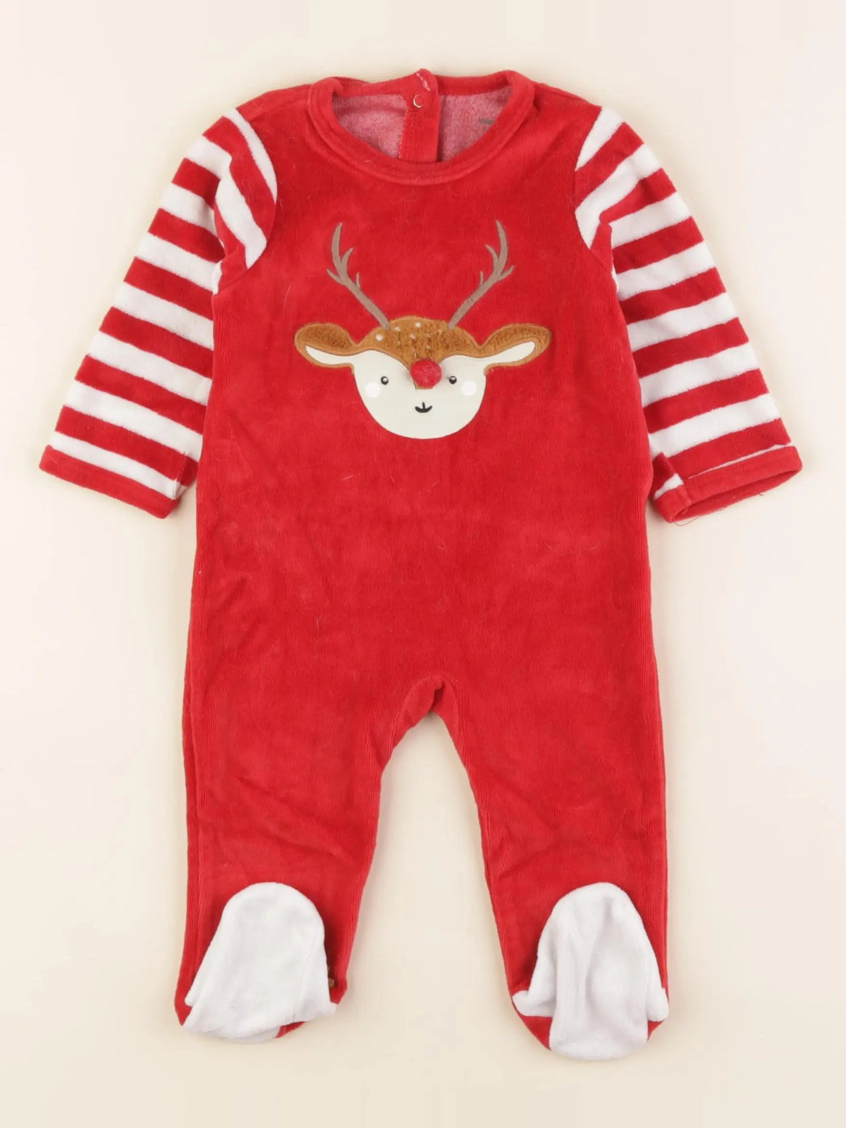 Vertbaudet - pyjama velours rouge, blanc - 6 mois