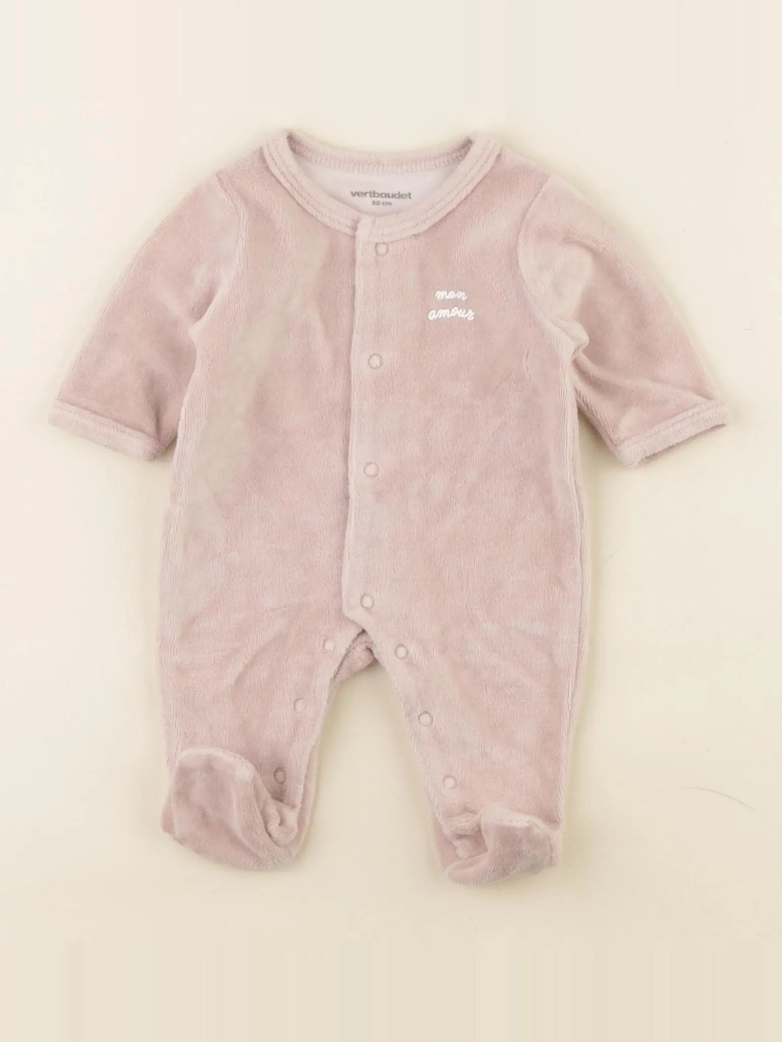 Vertbaudet - pyjama velours rose - 0 mois