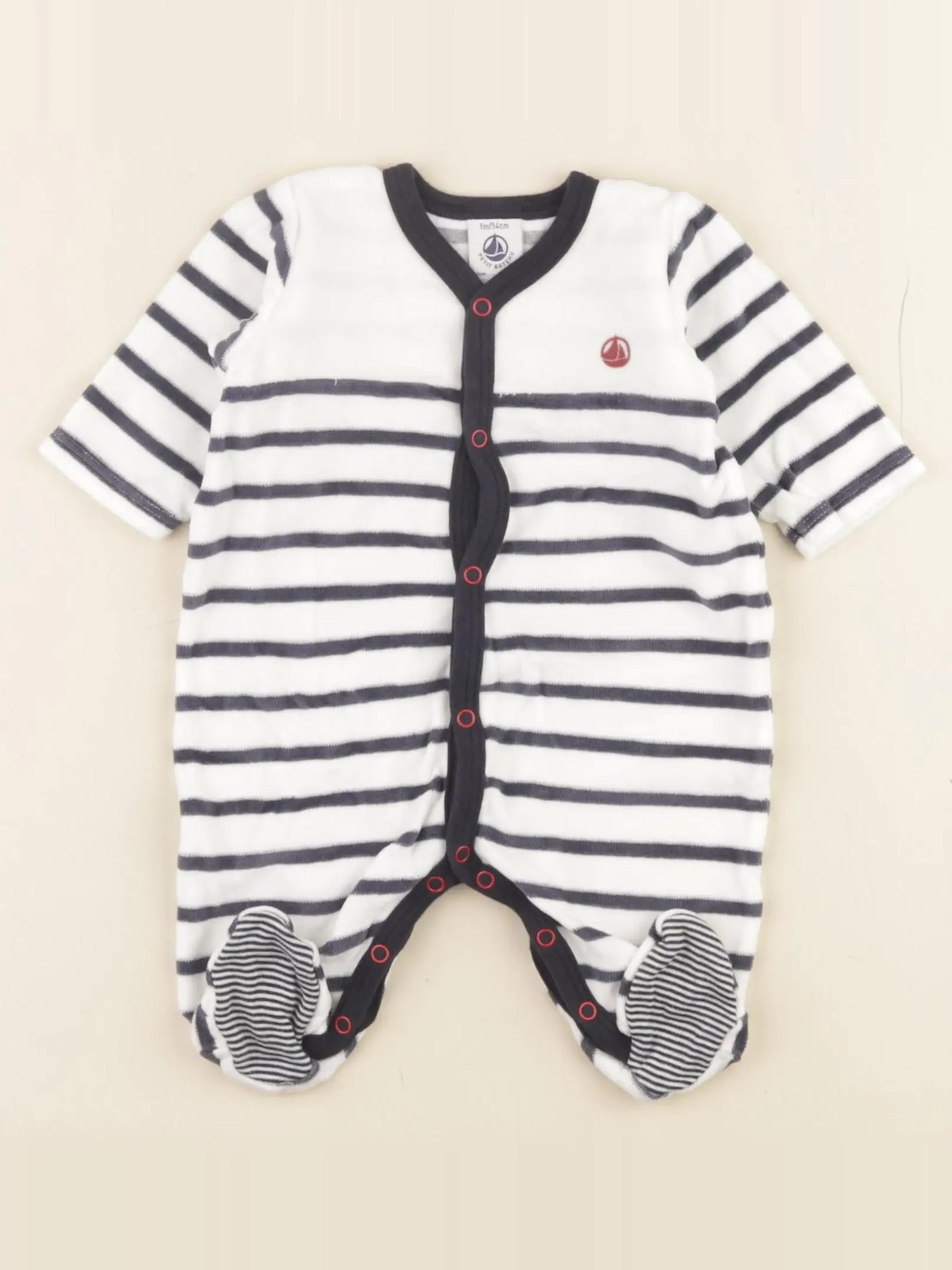 Petit Bateau - pyjama velours blanc - 1 mois