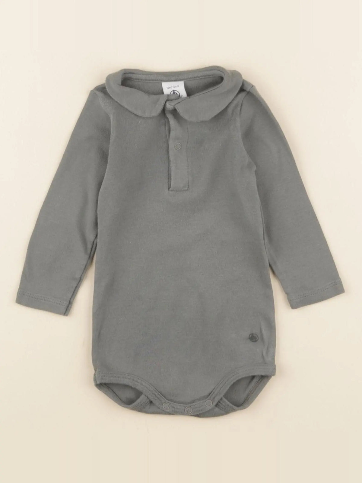 Petit Bateau - body à col gris - 12 mois