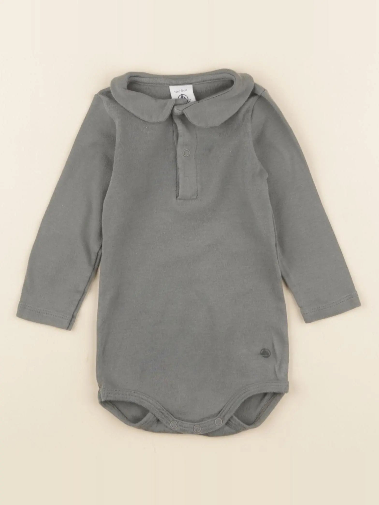 Petit Bateau - body à col gris - 12 mois