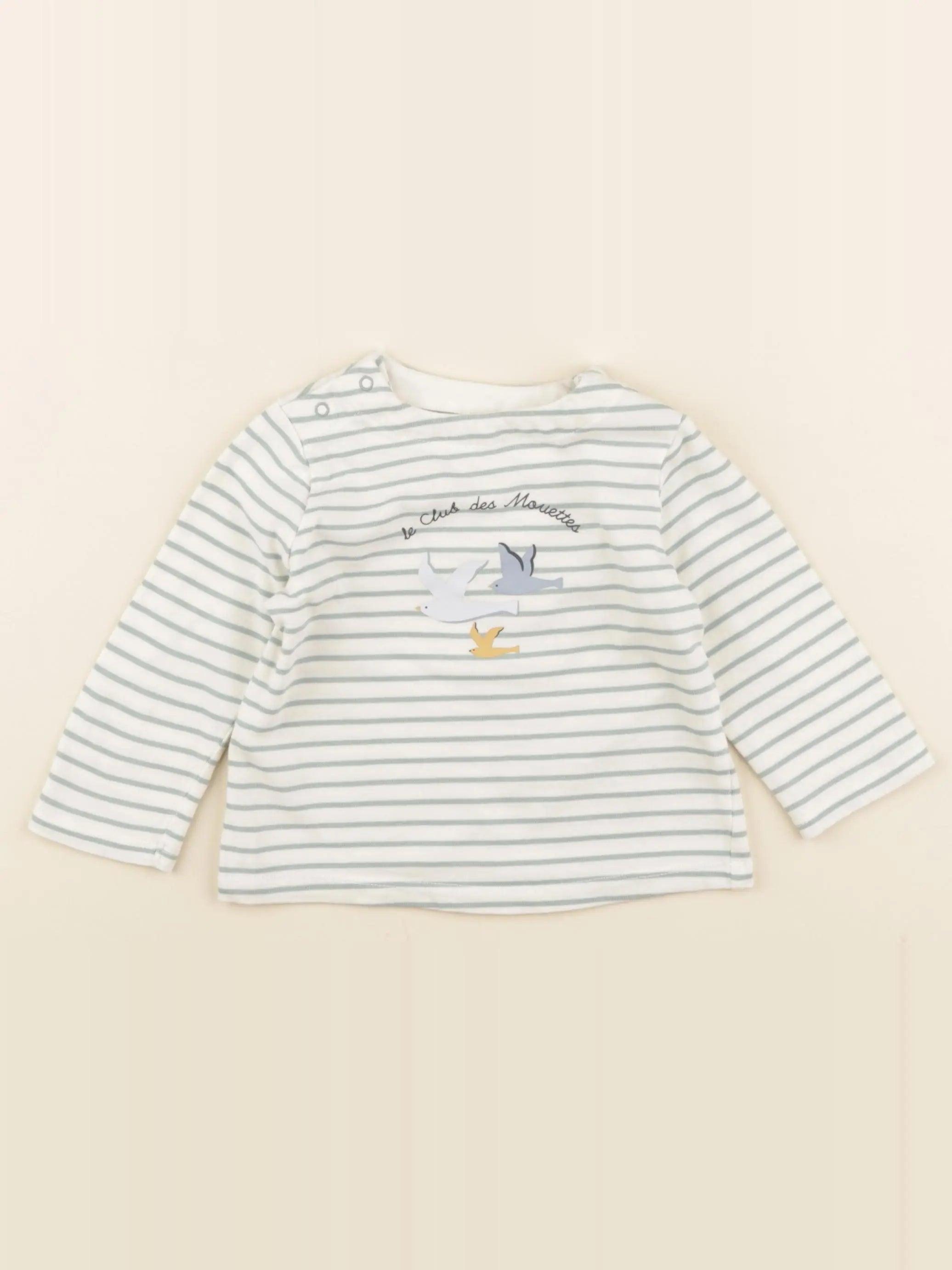 Cyrillus - tee-shirt beige, bleu - 12 mois